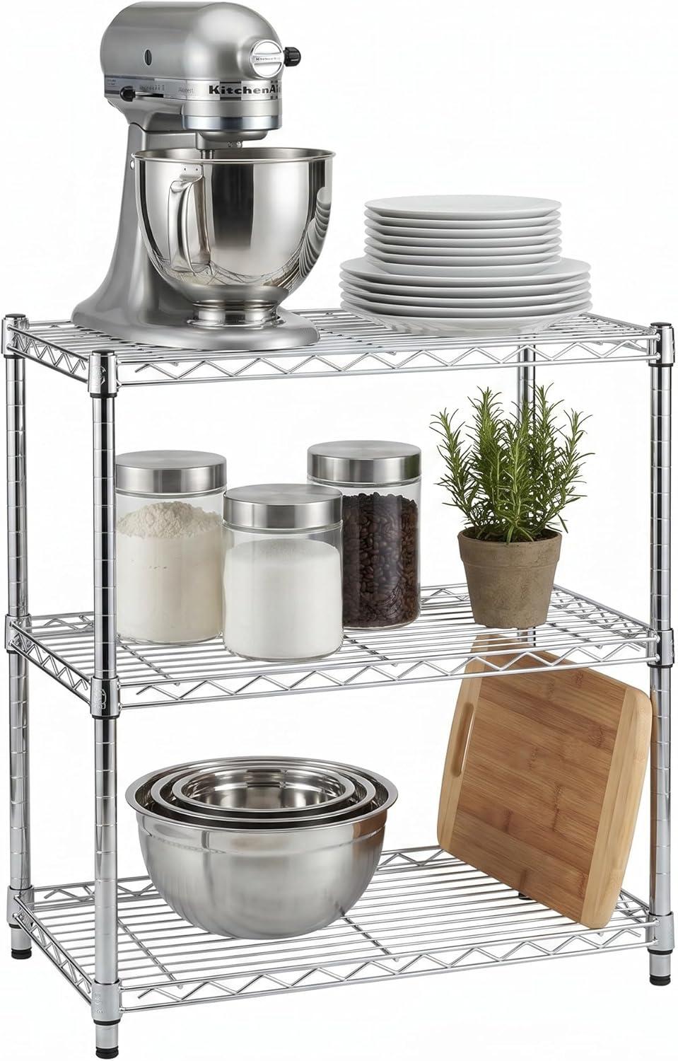 imageHoneyCanDo 3Tier Heavy Duty Adjustable Shelving Unit 250lb Per Shelf Metal Storage Rack NSF Certified Wire Shelf for Kitchen Garage Pantry Black 24 x 14 x 30 inChrome