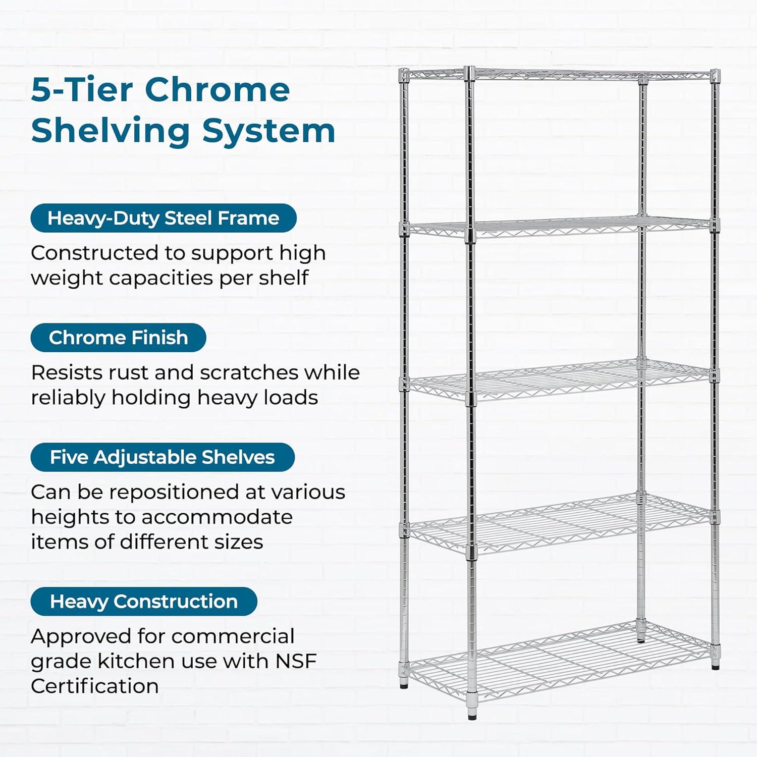 imageHoneyCanDo 3Tier Heavy Duty Adjustable Shelving Unit 250lb Per Shelf Metal Storage Rack NSF Certified Wire Shelf for Kitchen Garage Pantry Black 24 x 14 x 30 inChrome