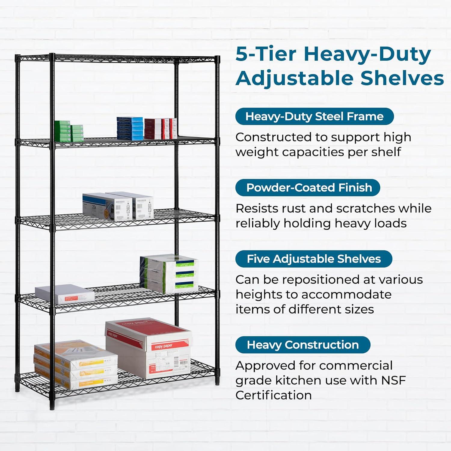 imageHoneyCanDo 3Tier Heavy Duty Adjustable Shelving Unit 250lb Per Shelf Metal Storage Rack NSF Certified Wire Shelf for Kitchen Garage Pantry Black 24 x 14 x 30 inBlack