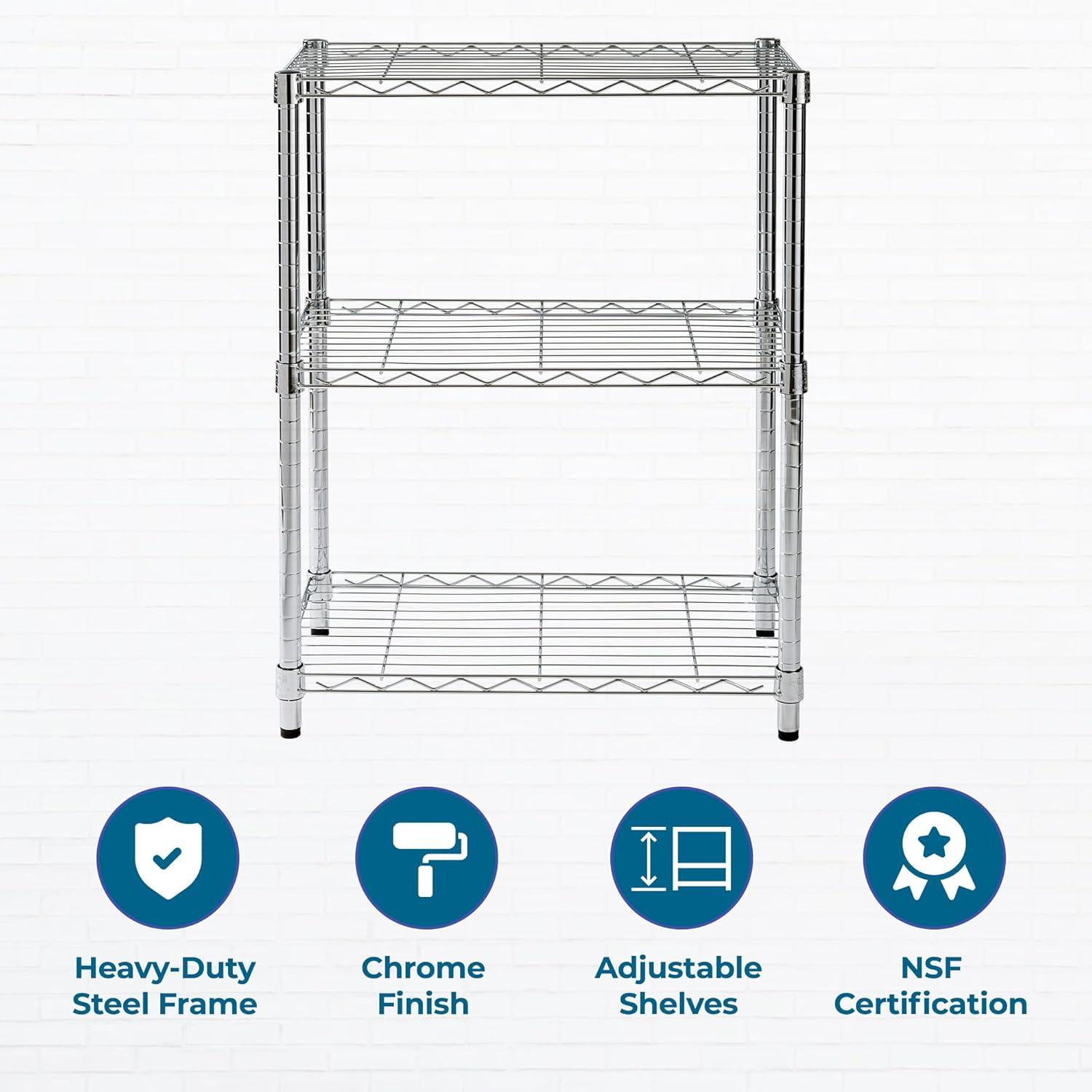 imageHoneyCanDo 3Tier Heavy Duty Adjustable Shelving Unit 250lb Per Shelf Metal Storage Rack NSF Certified Wire Shelf for Kitchen Garage Pantry Black 24 x 14 x 30 inChrome