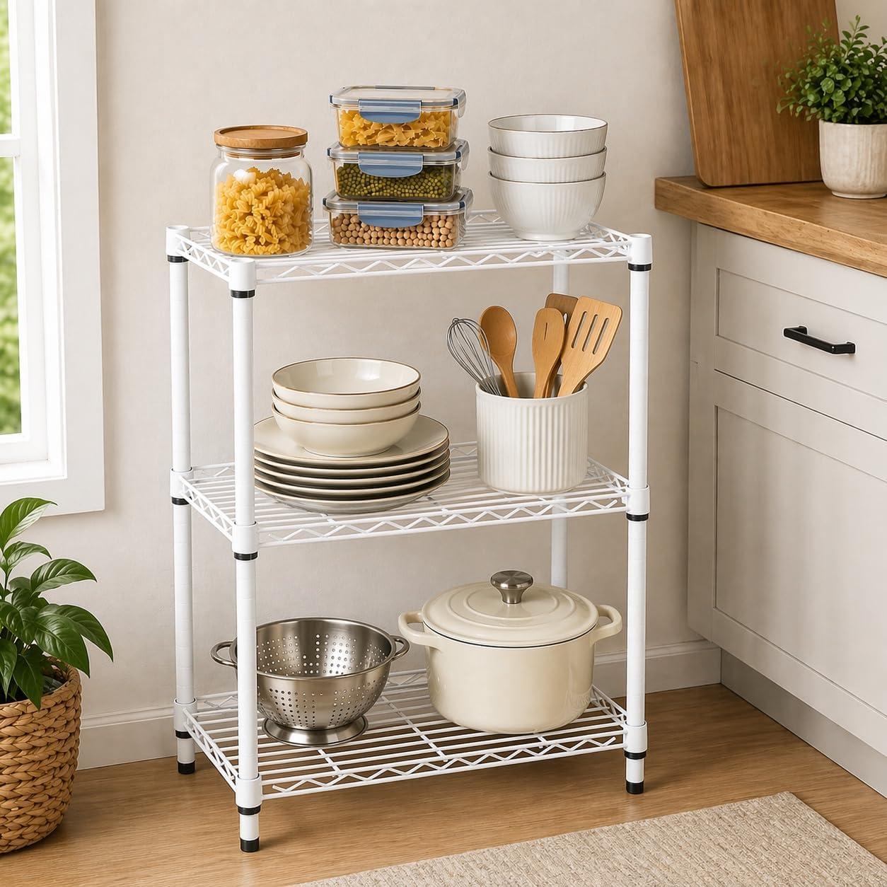 imageHoneyCanDo 3Tier Heavy Duty Adjustable Shelving Unit 250lb Per Shelf Metal Storage Rack NSF Certified Wire Shelf for Kitchen Garage Pantry Black 24 x 14 x 30 inWhite