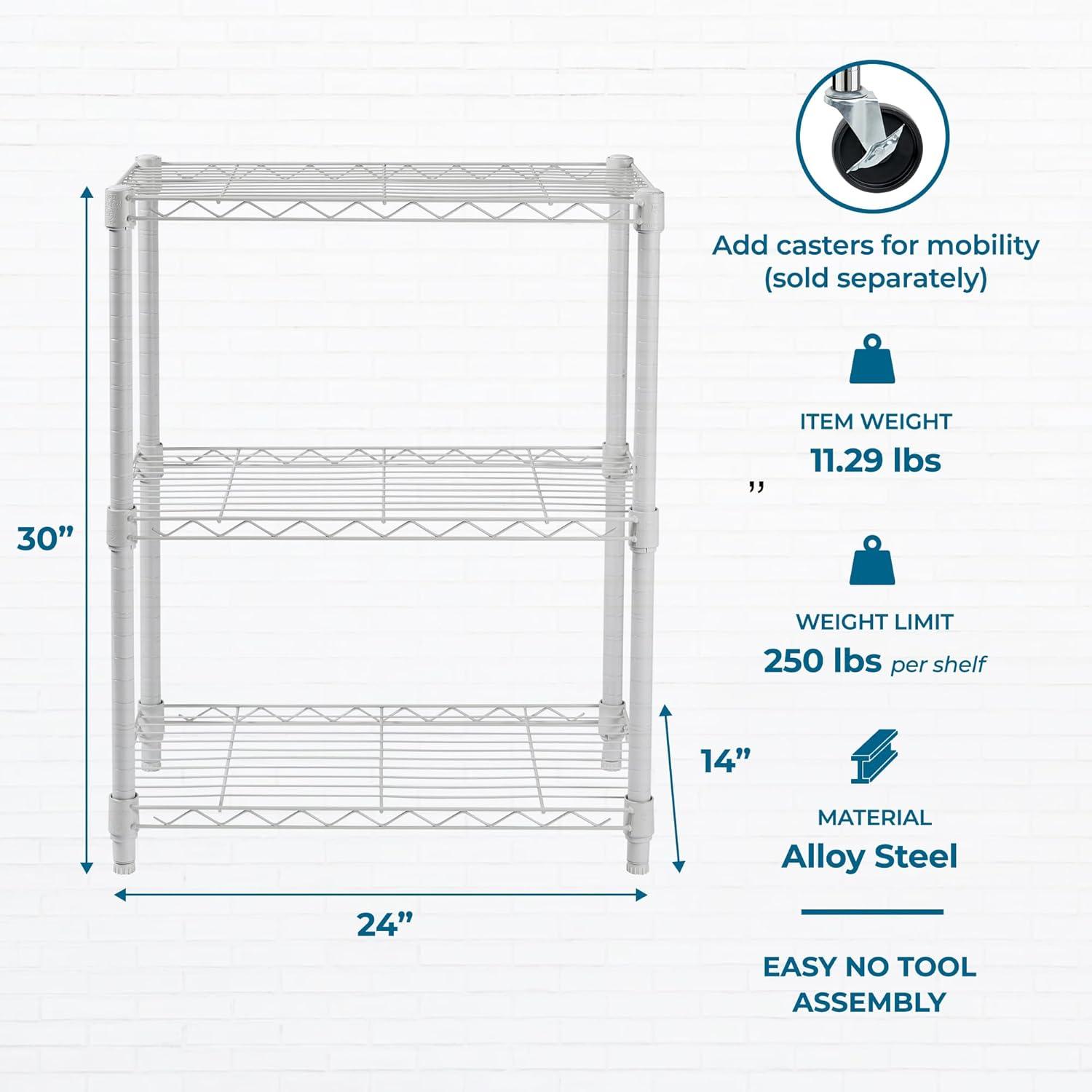 imageHoneyCanDo 3Tier Heavy Duty Adjustable Shelving Unit 250lb Per Shelf Metal Storage Rack NSF Certified Wire Shelf for Kitchen Garage Pantry Black 24 x 14 x 30 inWhite
