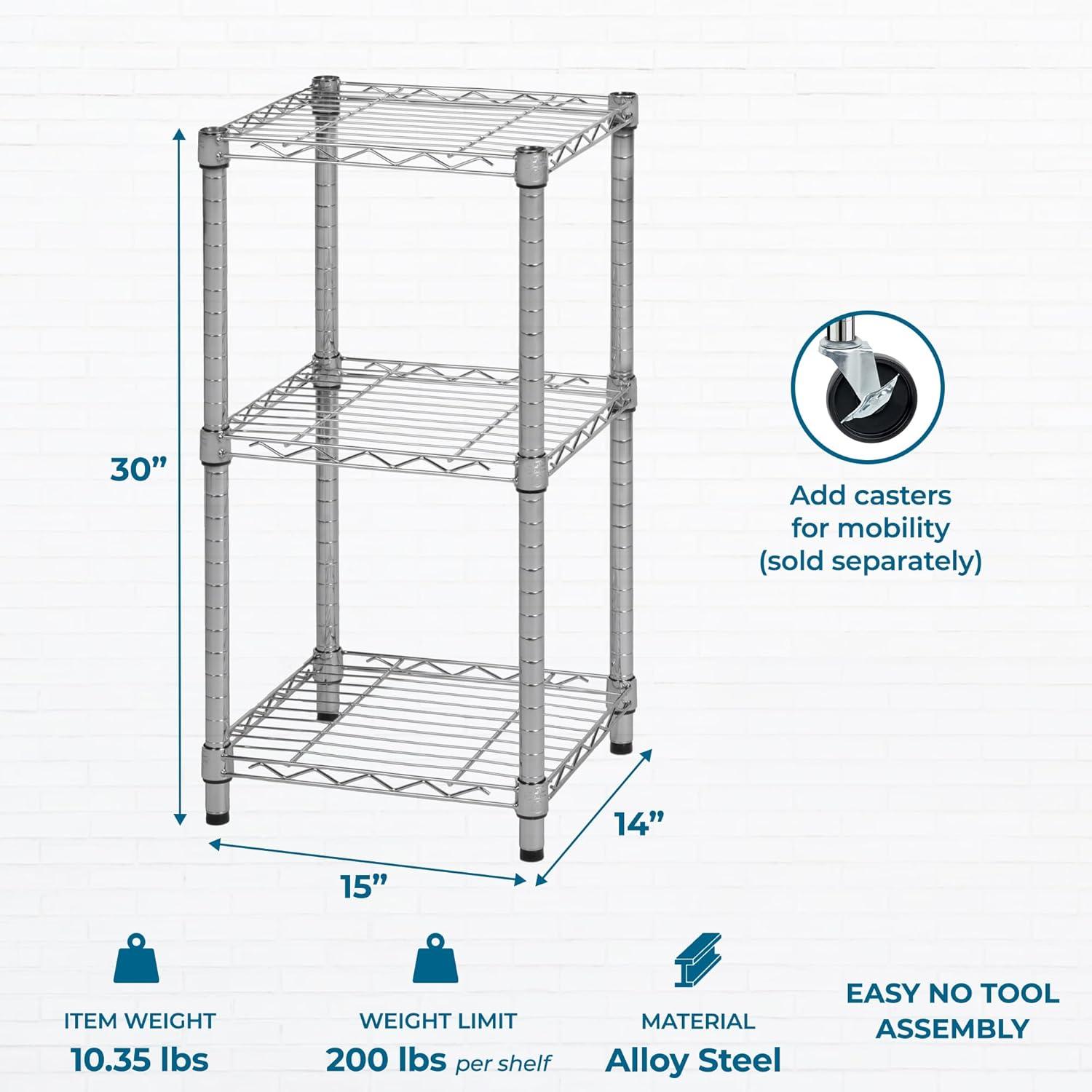 imageHoneyCanDo 3Tier Heavy Duty Adjustable Shelving Unit 250lb Per Shelf Metal Storage Rack NSF Certified Wire Shelf for Kitchen Garage Pantry Black 24 x 14 x 30 inChrome