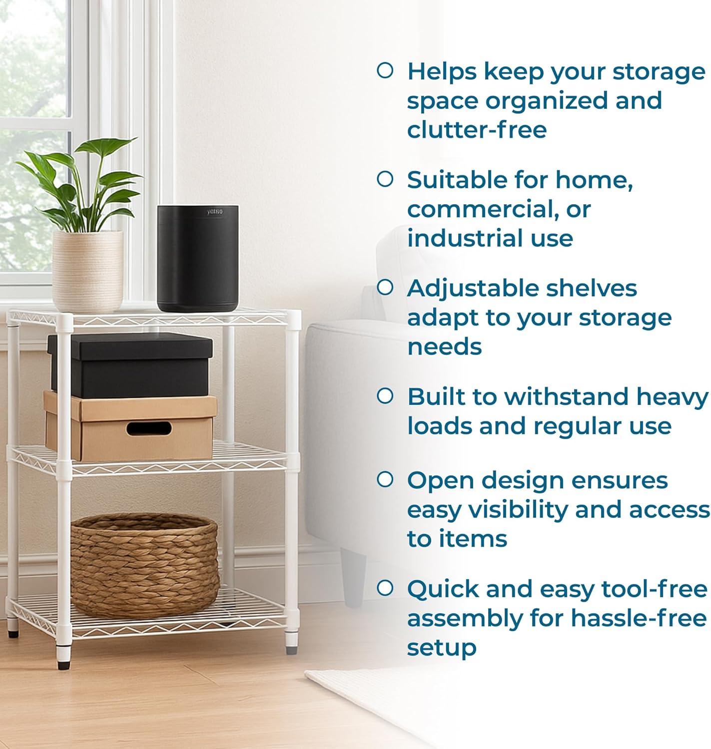 imageHoneyCanDo 3Tier Heavy Duty Adjustable Shelving Unit 250lb Per Shelf Metal Storage Rack NSF Certified Wire Shelf for Kitchen Garage Pantry Black 24 x 14 x 30 inWhite