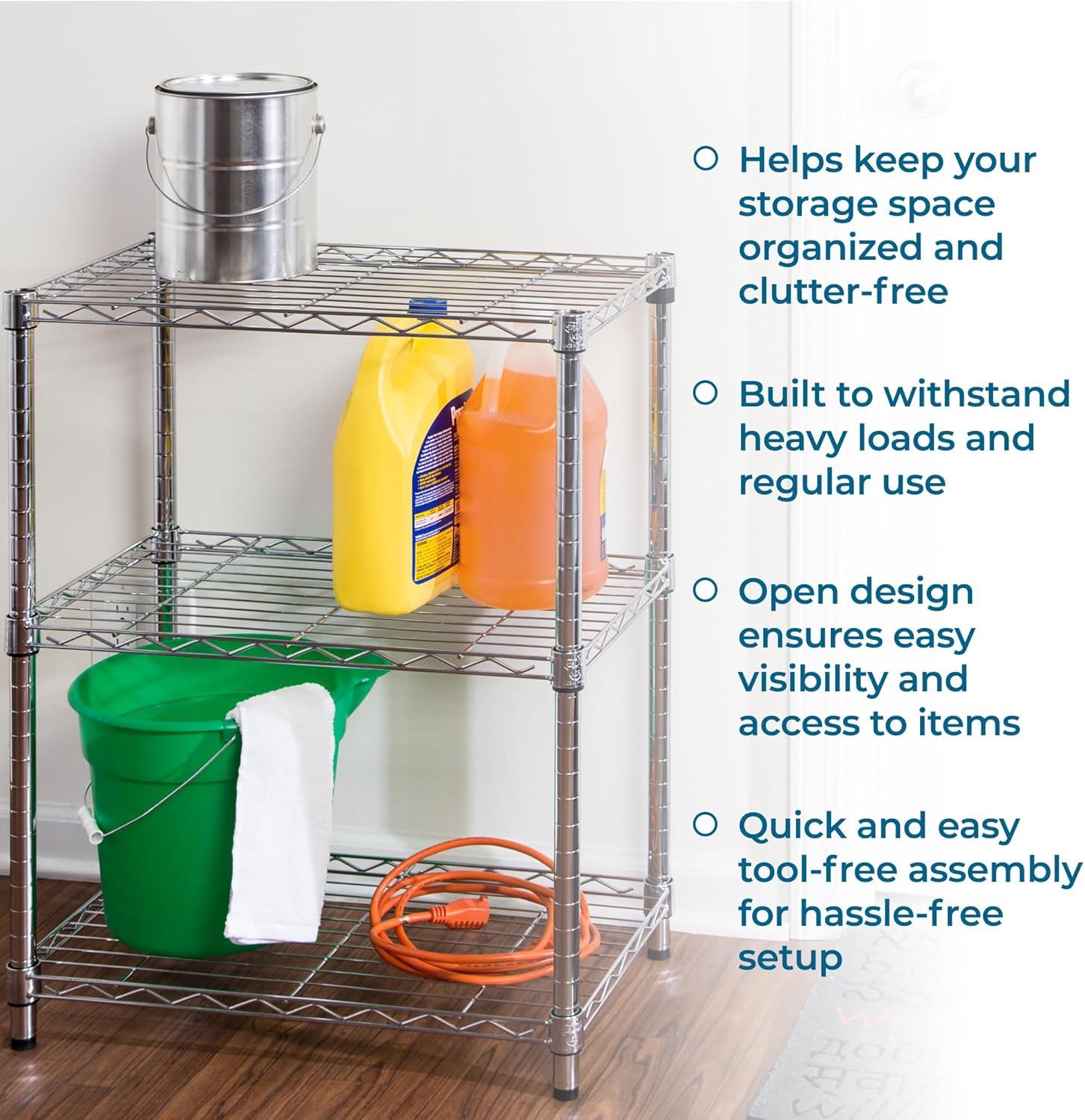 imageHoneyCanDo 3Tier Heavy Duty Adjustable Shelving Unit 250lb Per Shelf Metal Storage Rack NSF Certified Wire Shelf for Kitchen Garage Pantry Black 24 x 14 x 30 inChrome