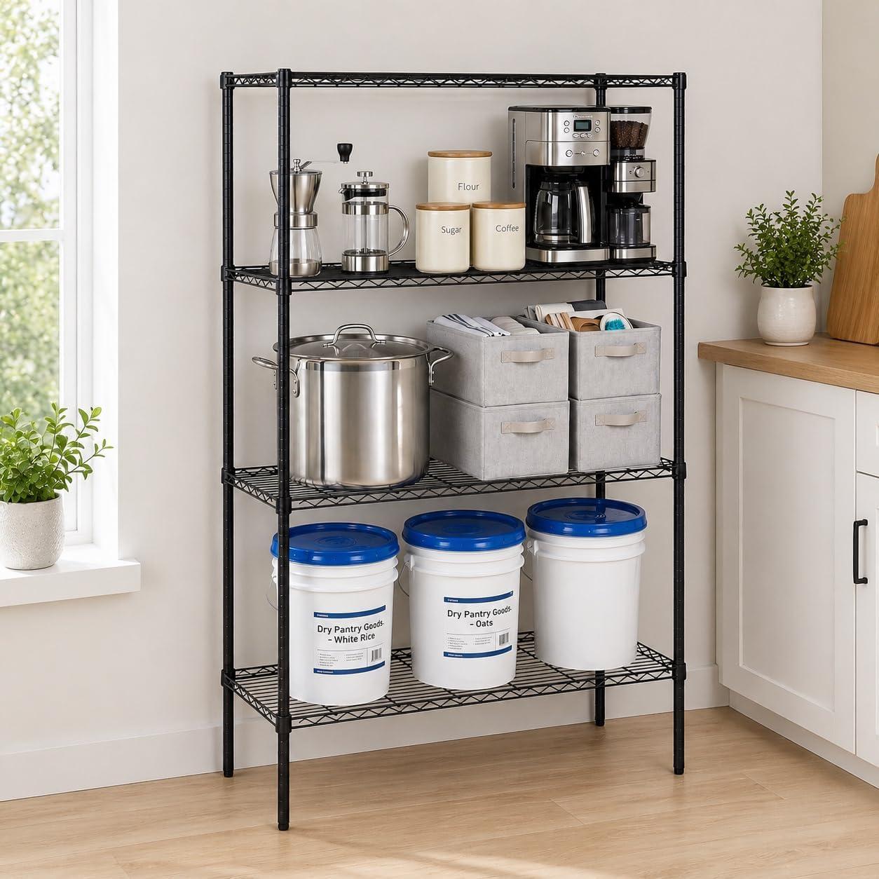 imageHoneyCanDo 3Tier Heavy Duty Adjustable Shelving Unit 250lb Per Shelf Metal Storage Rack NSF Certified Wire Shelf for Kitchen Garage Pantry Black 24 x 14 x 30 inBlack