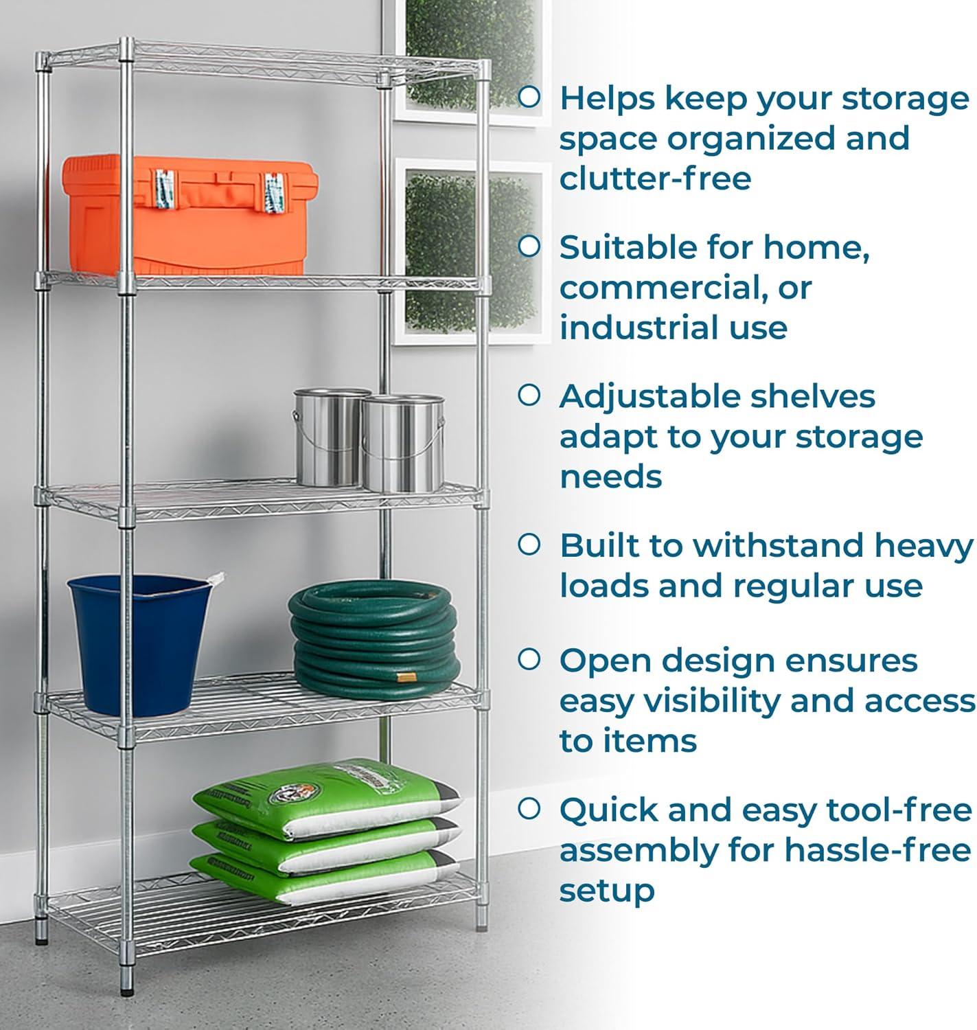 imageHoneyCanDo 3Tier Heavy Duty Adjustable Shelving Unit 250lb Per Shelf Metal Storage Rack NSF Certified Wire Shelf for Kitchen Garage Pantry Black 24 x 14 x 30 inChrome