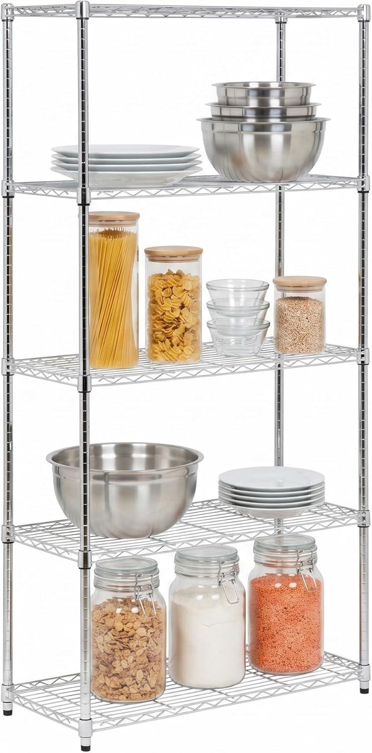 imageHoneyCanDo 3Tier Heavy Duty Adjustable Shelving Unit 250lb Per Shelf Metal Storage Rack NSF Certified Wire Shelf for Kitchen Garage Pantry Black 24 x 14 x 30 inChrome