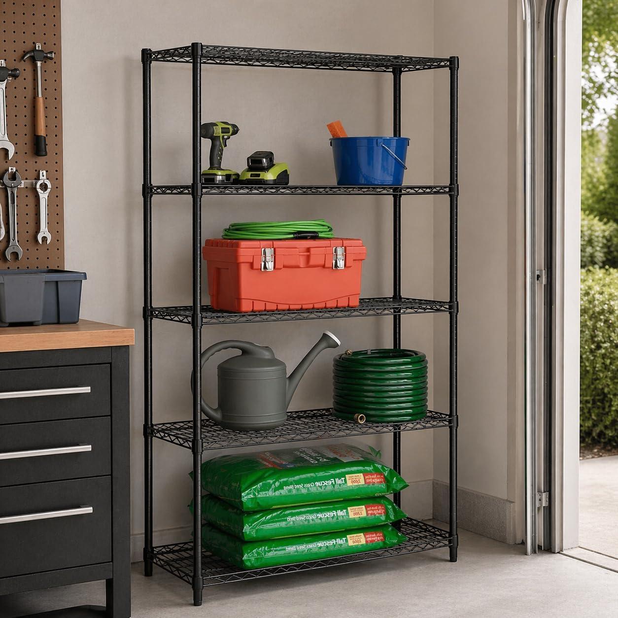 imageHoneyCanDo 3Tier Heavy Duty Adjustable Shelving Unit 250lb Per Shelf Metal Storage Rack NSF Certified Wire Shelf for Kitchen Garage Pantry Black 24 x 14 x 30 inBlack