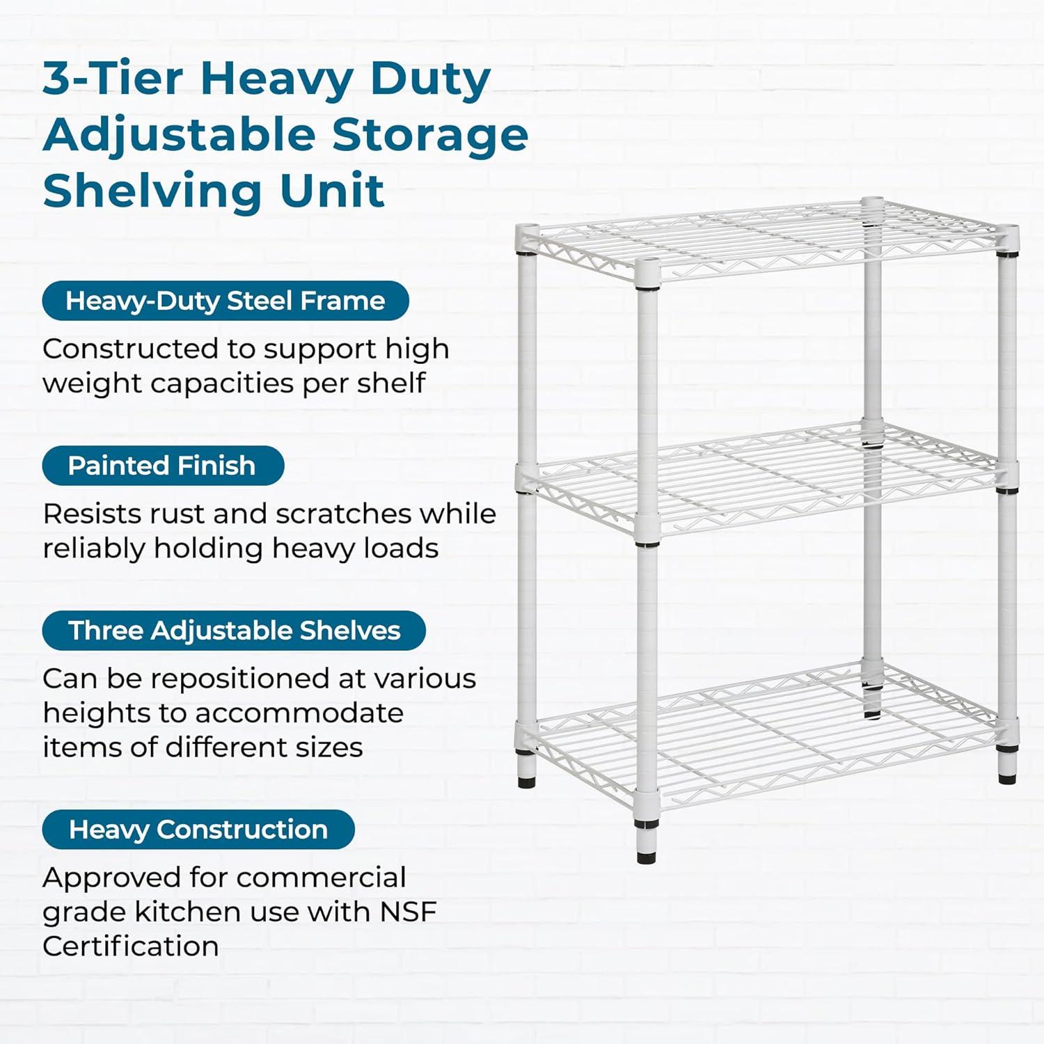 imageHoneyCanDo 3Tier Heavy Duty Adjustable Shelving Unit 250lb Per Shelf Metal Storage Rack NSF Certified Wire Shelf for Kitchen Garage Pantry Black 24 x 14 x 30 inWhite
