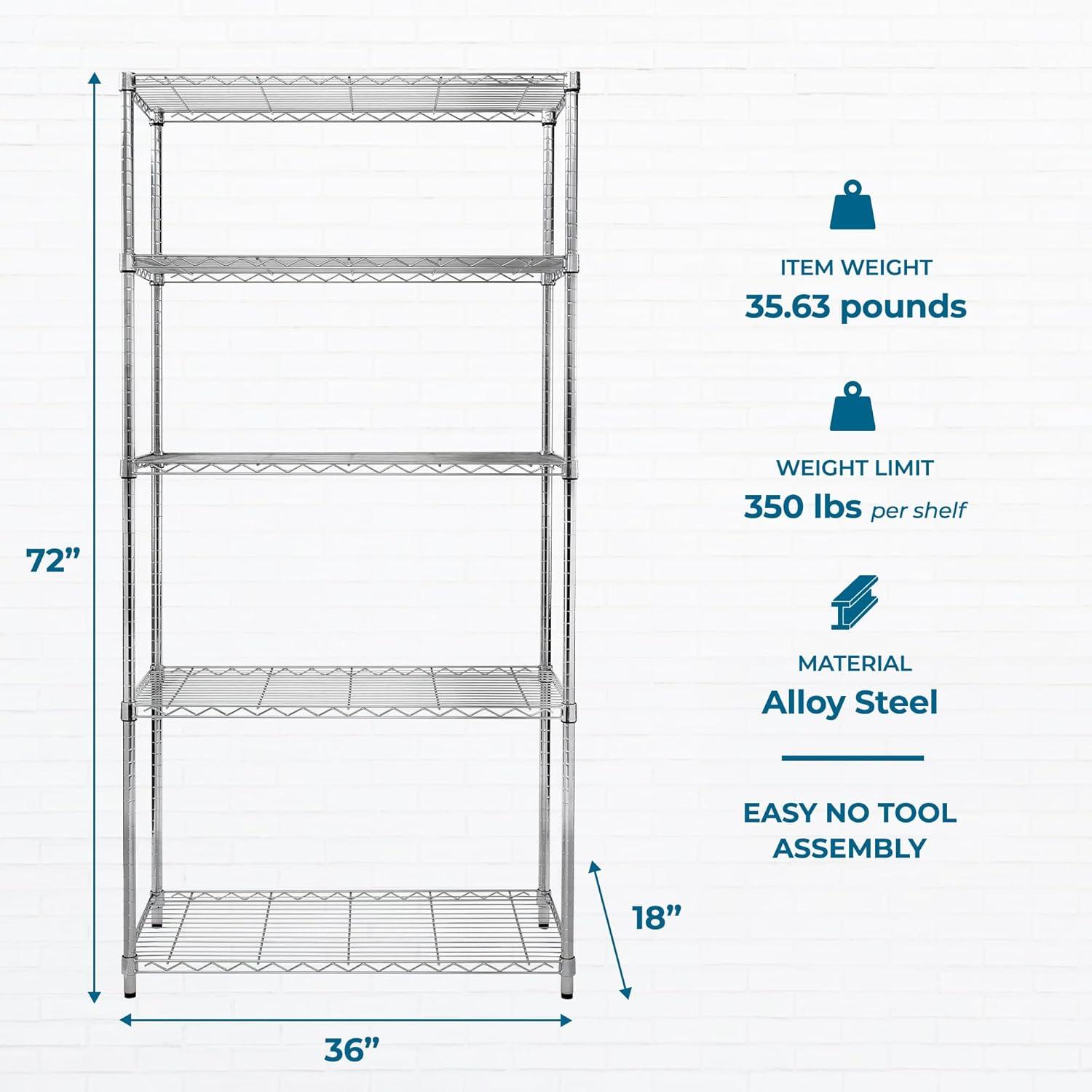imageHoneyCanDo 3Tier Heavy Duty Adjustable Shelving Unit 250lb Per Shelf Metal Storage Rack NSF Certified Wire Shelf for Kitchen Garage Pantry Black 24 x 14 x 30 inChrome