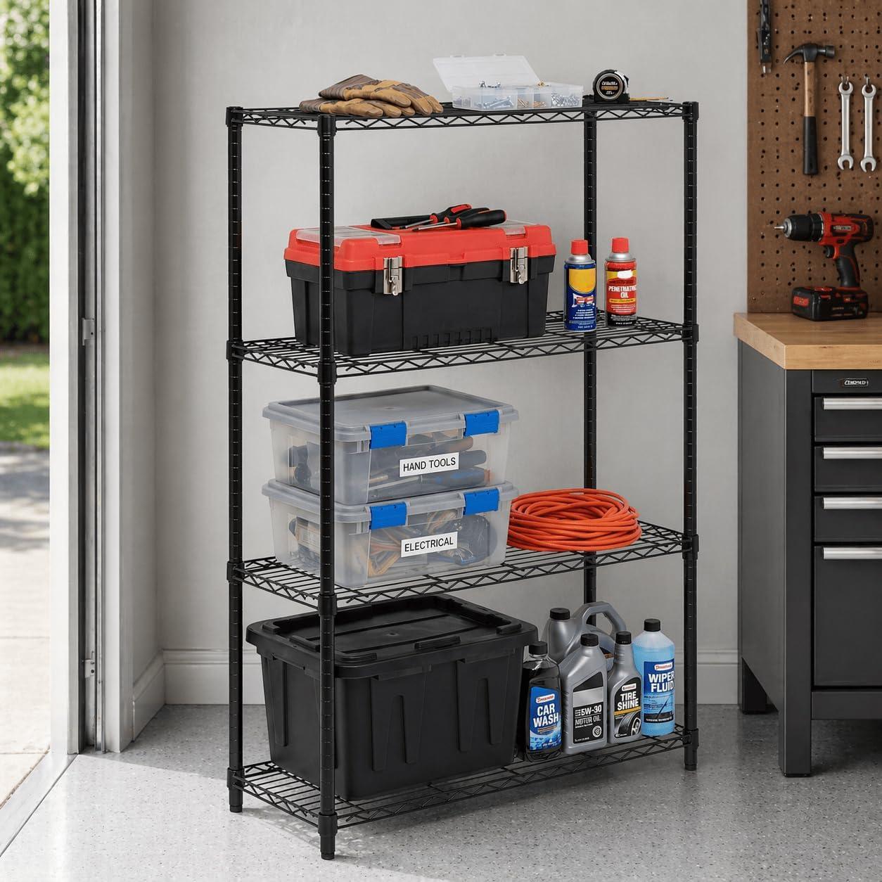imageHoneyCanDo 3Tier Heavy Duty Adjustable Shelving Unit 250lb Per Shelf Metal Storage Rack NSF Certified Wire Shelf for Kitchen Garage Pantry Black 24 x 14 x 30 inBlack