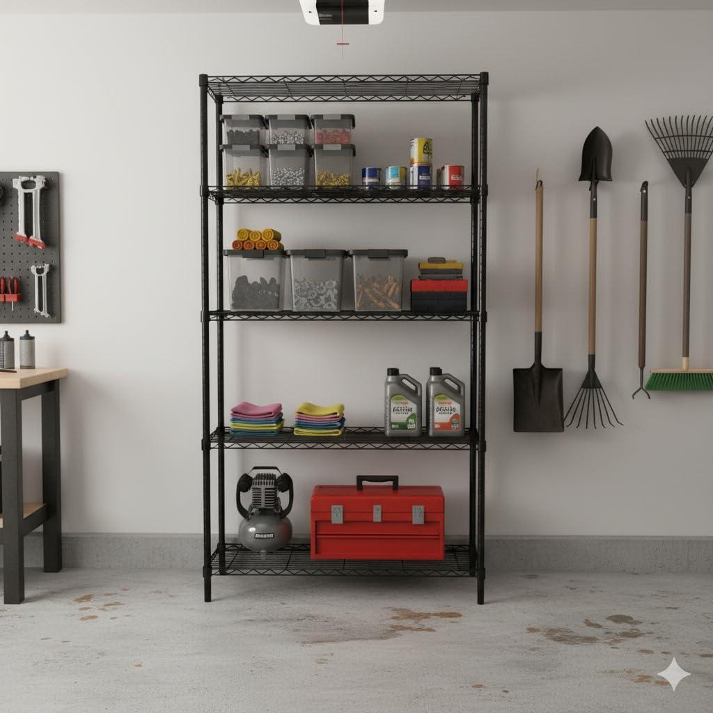 imageHoneyCanDo 3Tier Heavy Duty Adjustable Shelving Unit 250lb Per Shelf Metal Storage Rack NSF Certified Wire Shelf for Kitchen Garage Pantry Black 24 x 14 x 30 inBlack
