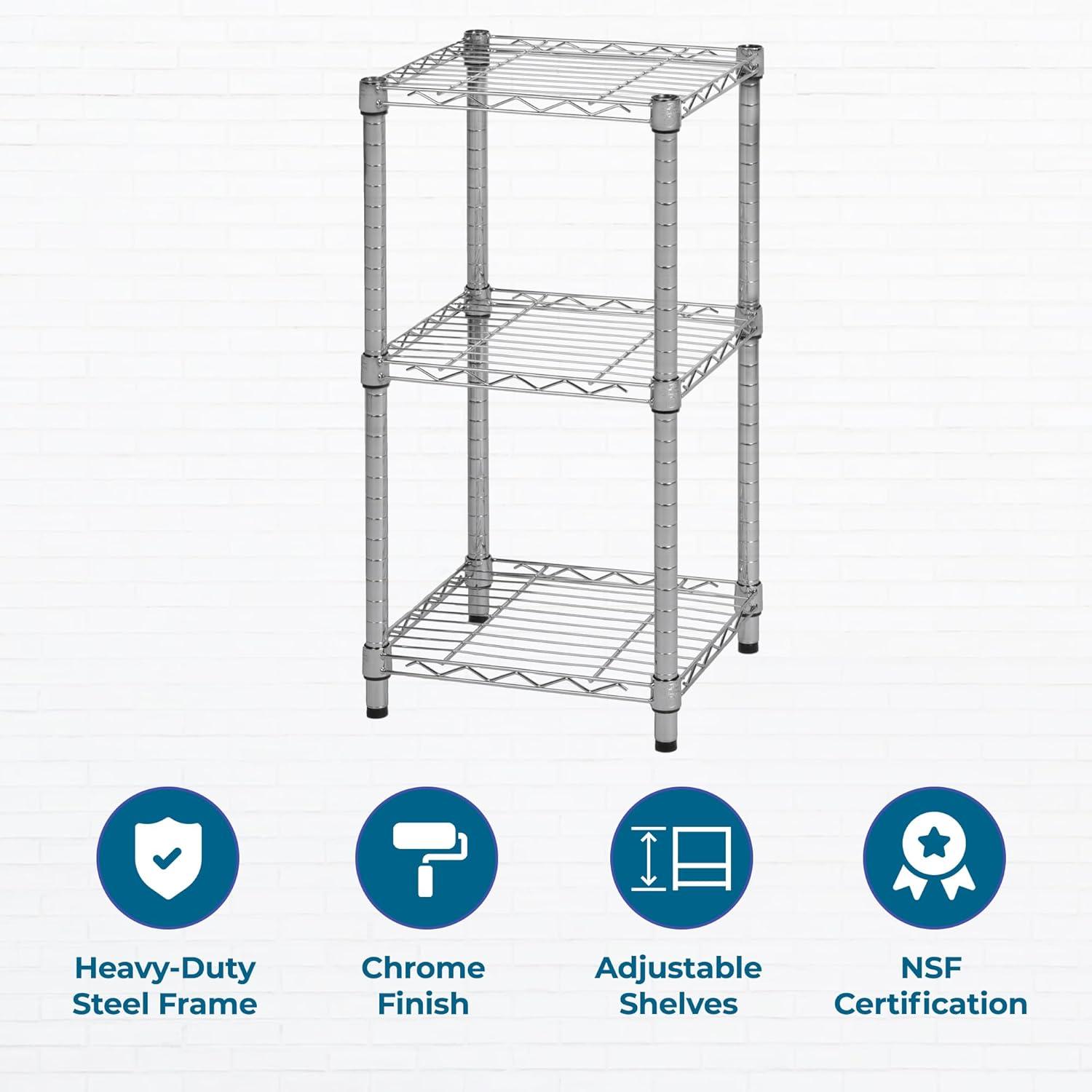 imageHoneyCanDo 3Tier Heavy Duty Adjustable Shelving Unit 250lb Per Shelf Metal Storage Rack NSF Certified Wire Shelf for Kitchen Garage Pantry Black 24 x 14 x 30 inChrome
