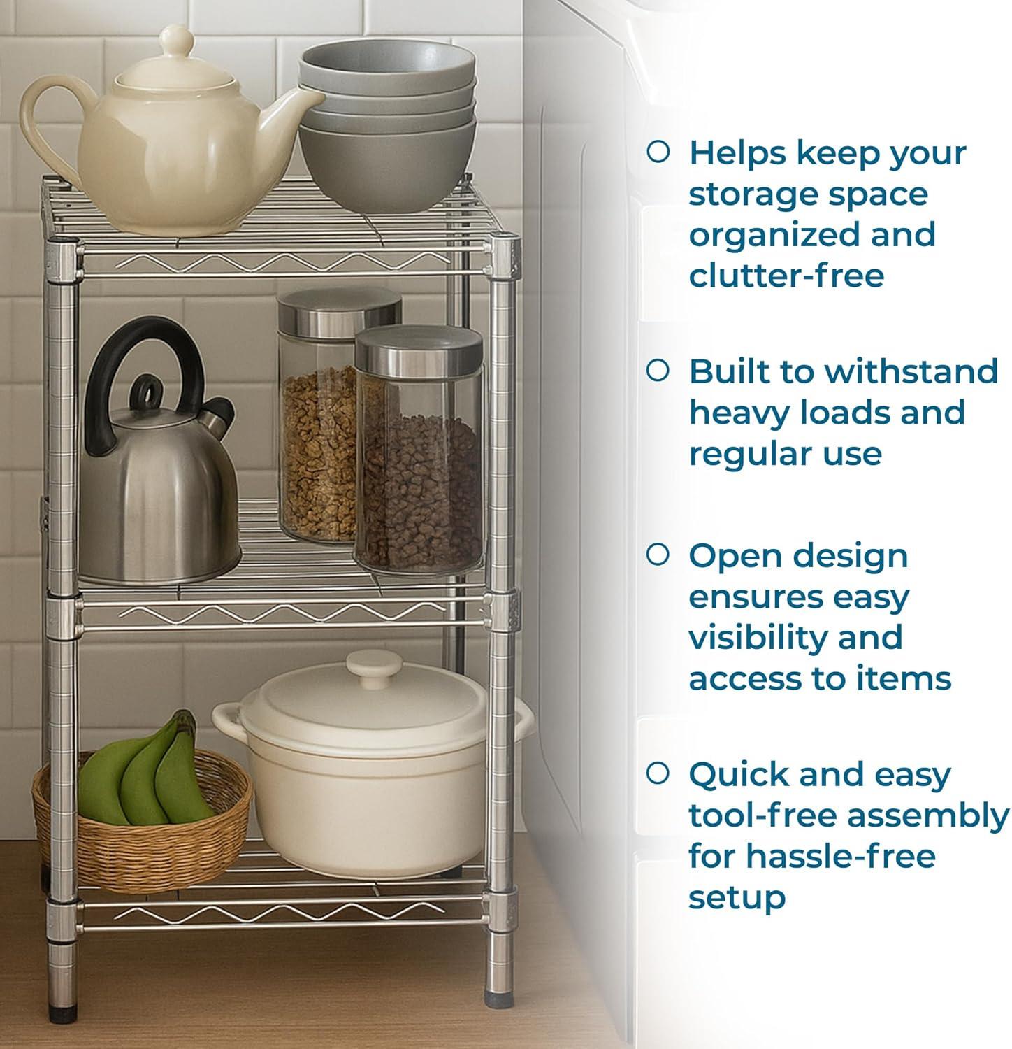 imageHoneyCanDo 3Tier Heavy Duty Adjustable Shelving Unit 250lb Per Shelf Metal Storage Rack NSF Certified Wire Shelf for Kitchen Garage Pantry Black 24 x 14 x 30 inChrome