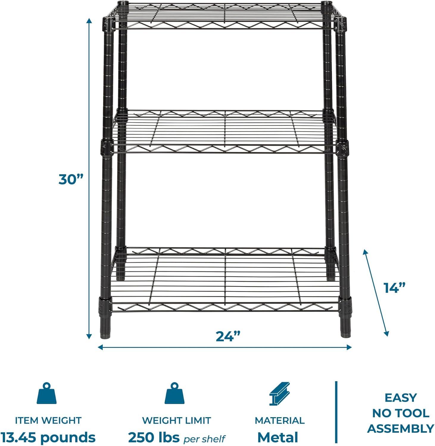 imageHoneyCanDo 3Tier Heavy Duty Adjustable Shelving Unit 250lb Per Shelf Metal Storage Rack NSF Certified Wire Shelf for Kitchen Garage Pantry Black 24 x 14 x 30 inBlack