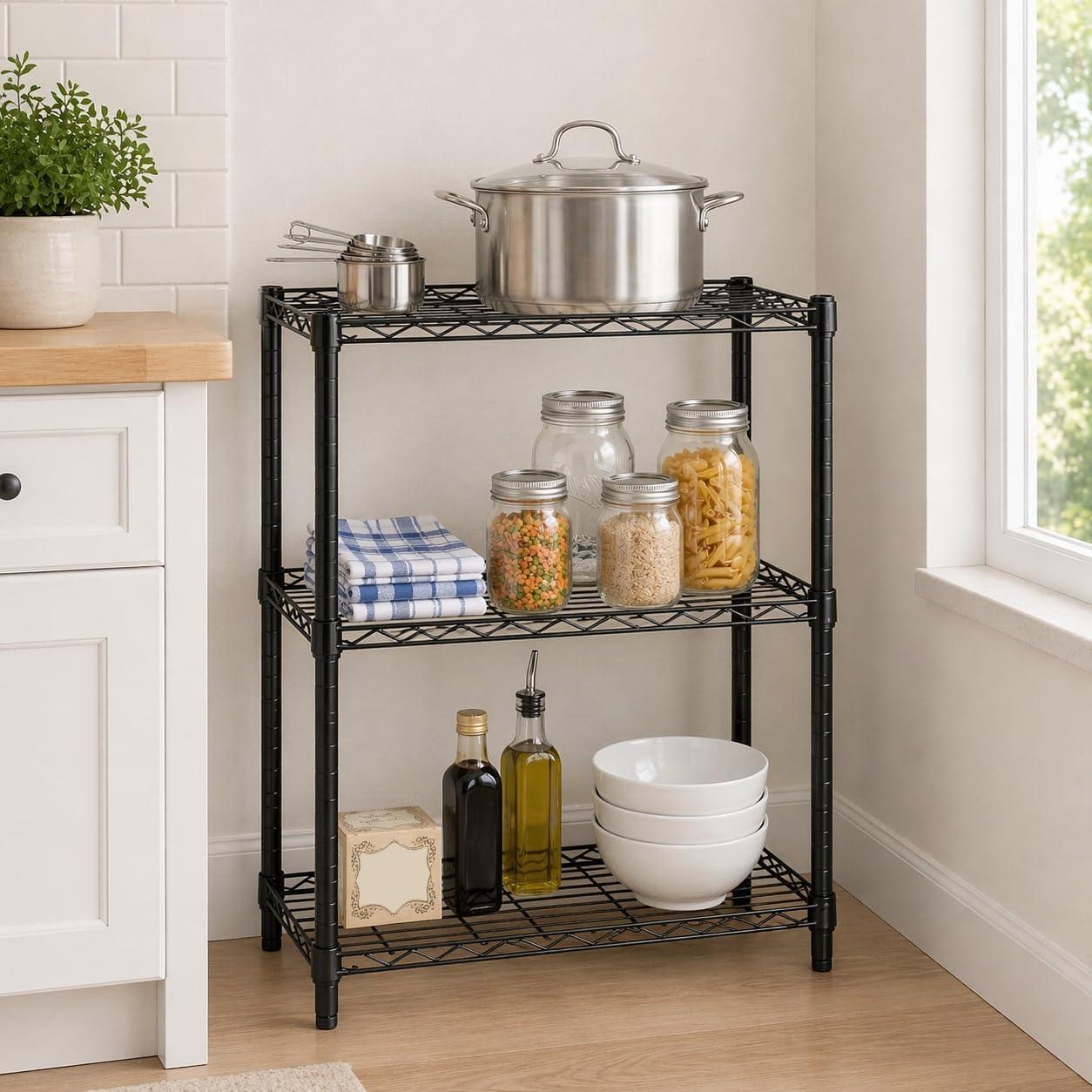 imageHoneyCanDo 3Tier Heavy Duty Adjustable Shelving Unit 250lb Per Shelf Metal Storage Rack NSF Certified Wire Shelf for Kitchen Garage Pantry Black 24 x 14 x 30 inBlack