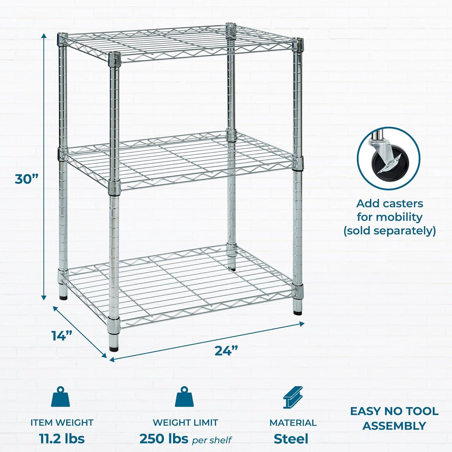 imageHoneyCanDo 3Tier Heavy Duty Adjustable Shelving Unit 250lb Per Shelf Metal Storage Rack NSF Certified Wire Shelf for Kitchen Garage Pantry Black 24 x 14 x 30 inChrome
