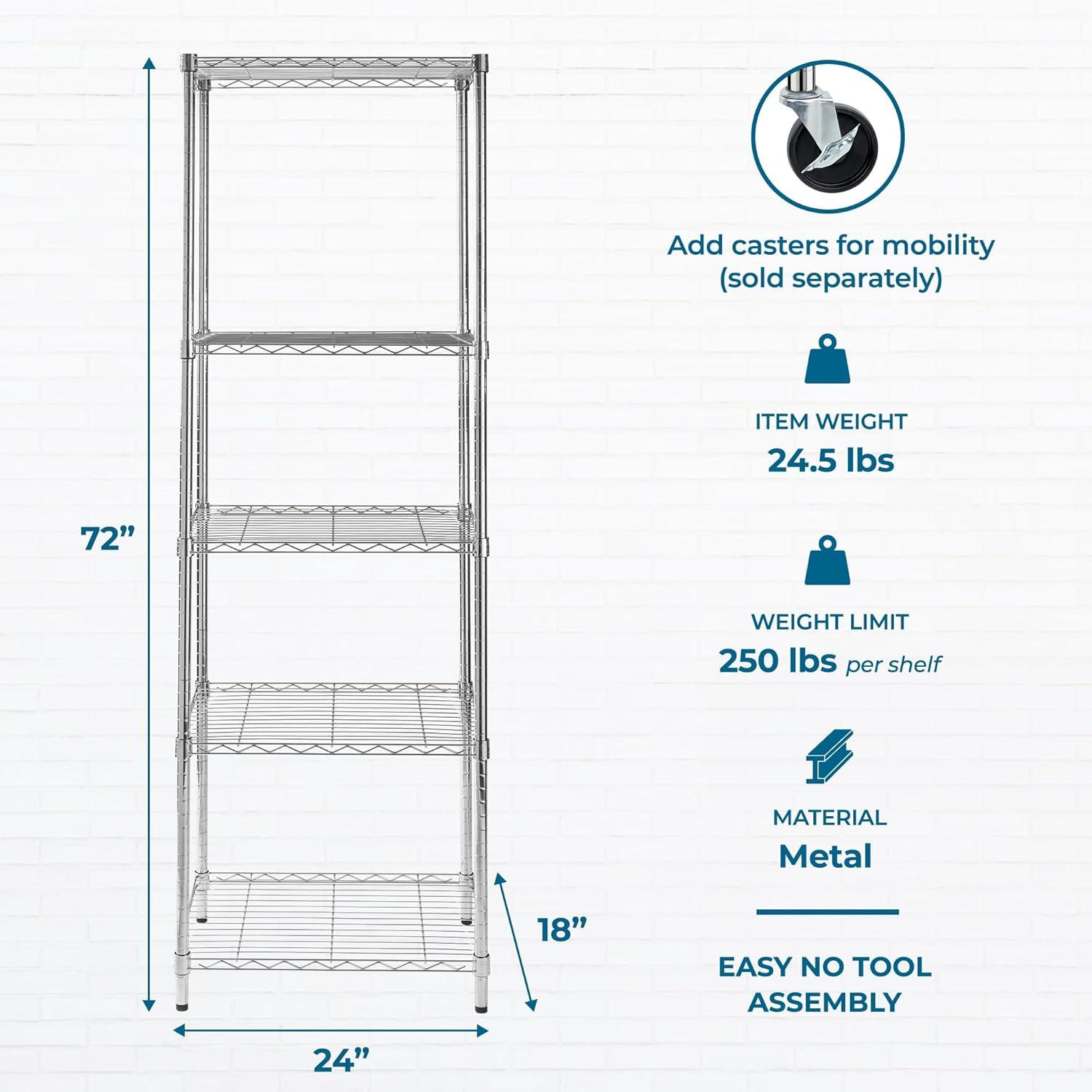 imageHoneyCanDo 3Tier Heavy Duty Adjustable Shelving Unit 250lb Per Shelf Metal Storage Rack NSF Certified Wire Shelf for Kitchen Garage Pantry Black 24 x 14 x 30 inChrome