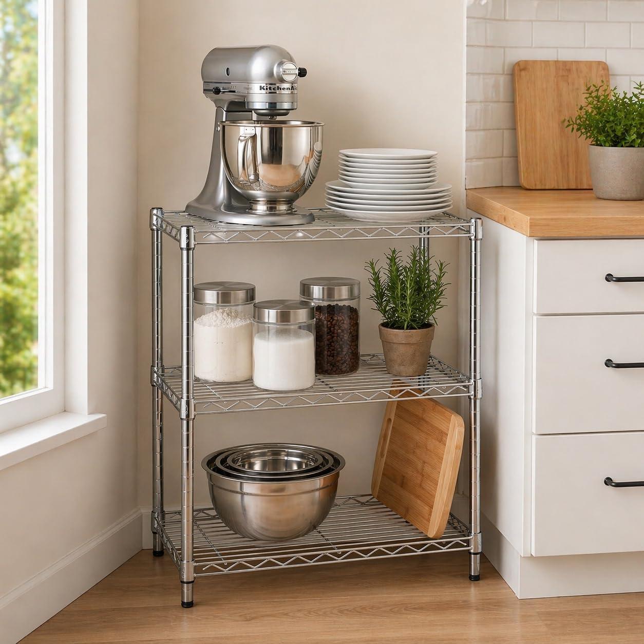 imageHoneyCanDo 3Tier Heavy Duty Adjustable Shelving Unit 250lb Per Shelf Metal Storage Rack NSF Certified Wire Shelf for Kitchen Garage Pantry Black 24 x 14 x 30 inChrome