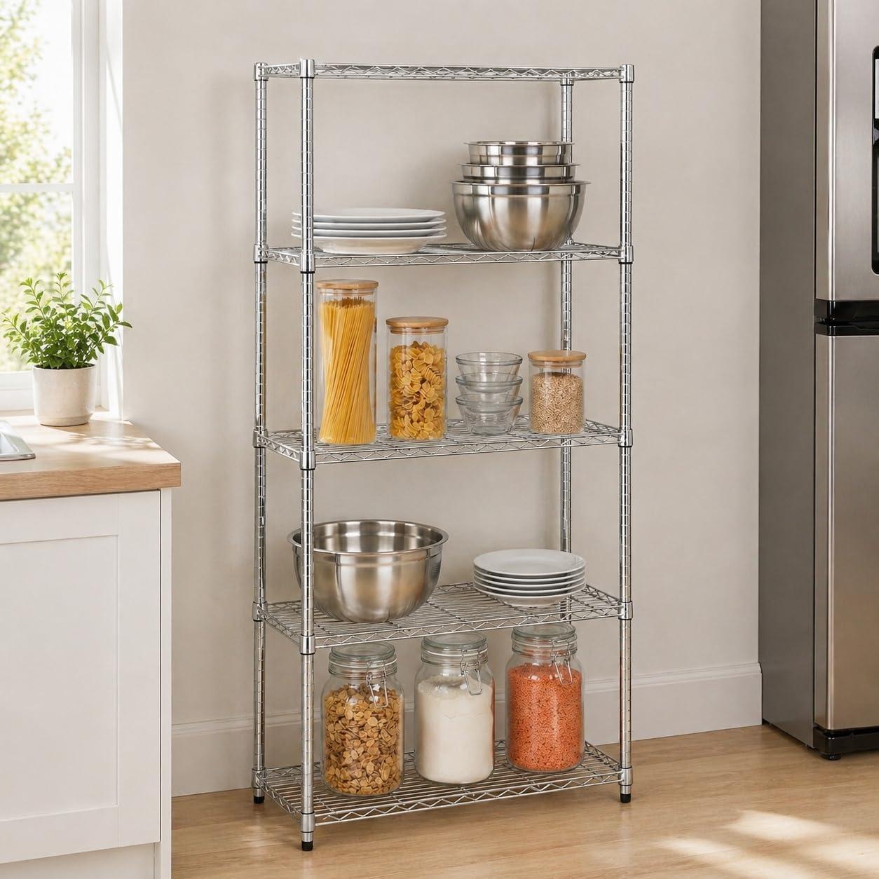 imageHoneyCanDo 3Tier Heavy Duty Adjustable Shelving Unit 250lb Per Shelf Metal Storage Rack NSF Certified Wire Shelf for Kitchen Garage Pantry Black 24 x 14 x 30 inChrome