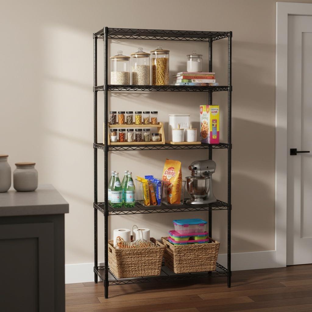 imageHoneyCanDo 3Tier Heavy Duty Adjustable Shelving Unit 250lb Per Shelf Metal Storage Rack NSF Certified Wire Shelf for Kitchen Garage Pantry Black 24 x 14 x 30 inBlack