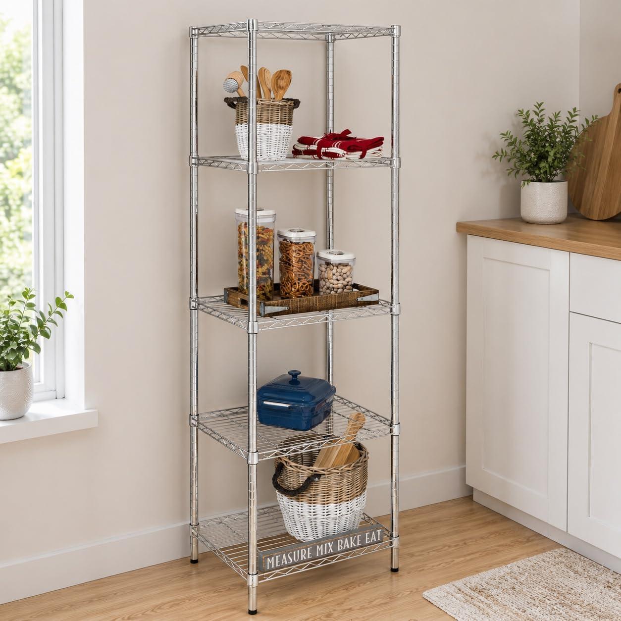 imageHoneyCanDo 3Tier Heavy Duty Adjustable Shelving Unit 250lb Per Shelf Metal Storage Rack NSF Certified Wire Shelf for Kitchen Garage Pantry Black 24 x 14 x 30 inChrome