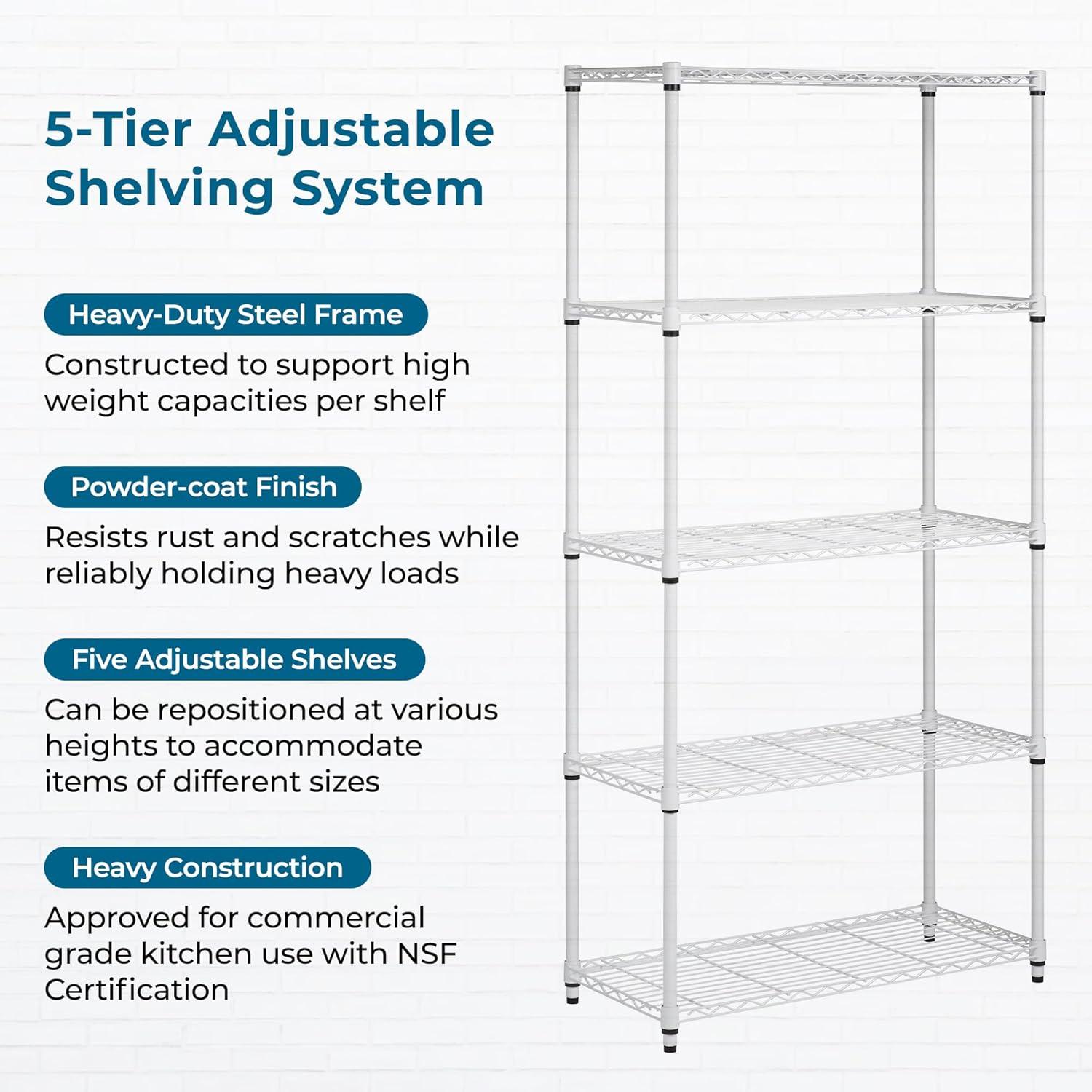 imageHoneyCanDo 3Tier Heavy Duty Adjustable Shelving Unit 250lb Per Shelf Metal Storage Rack NSF Certified Wire Shelf for Kitchen Garage Pantry Black 24 x 14 x 30 inWhite