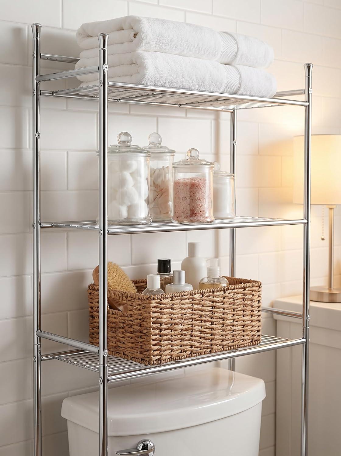 imageHoneyCanDo 3Tier Metal Bathroom Shelf Space Saver Over The Toilet Storage Rack Organizer Adjustable Chrome Wire Shelving Unit for Towels amp Toiletries 95 x 23 x 60 in3Tier Bathroom Tower Shelf