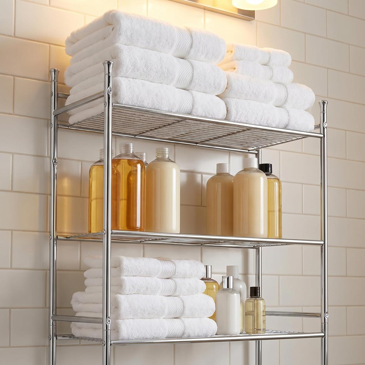 imageHoneyCanDo 3Tier Metal Bathroom Shelf Space Saver Over The Toilet Storage Rack Organizer Adjustable Chrome Wire Shelving Unit for Towels amp Toiletries 95 x 23 x 60 in3Tier Bathroom Tower Shelf