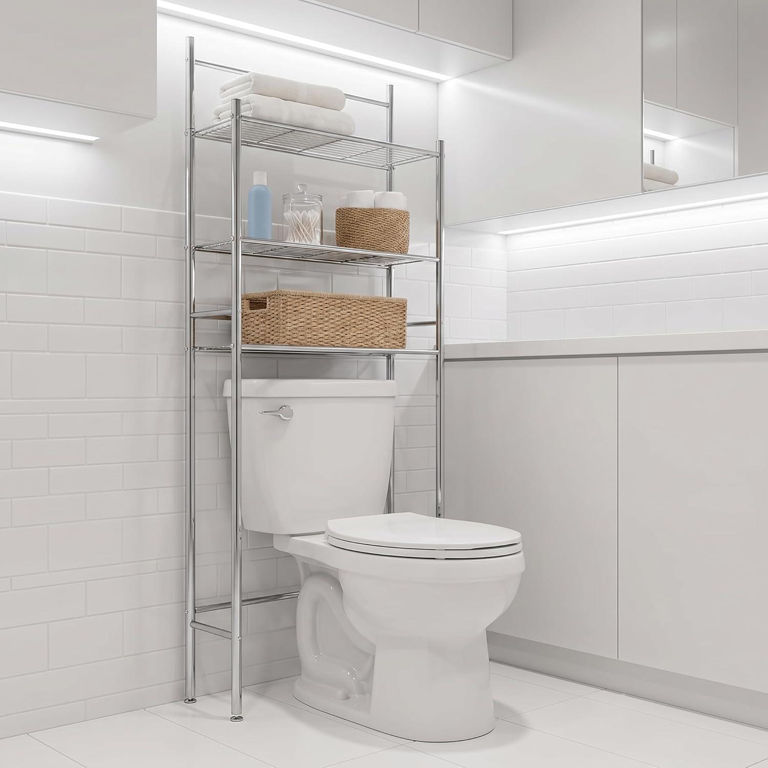 imageHoneyCanDo 3Tier Metal Bathroom Shelf Space Saver Over The Toilet Storage Rack Organizer Adjustable Chrome Wire Shelving Unit for Towels amp Toiletries 95 x 23 x 60 in3Tier Bathroom Tower Shelf