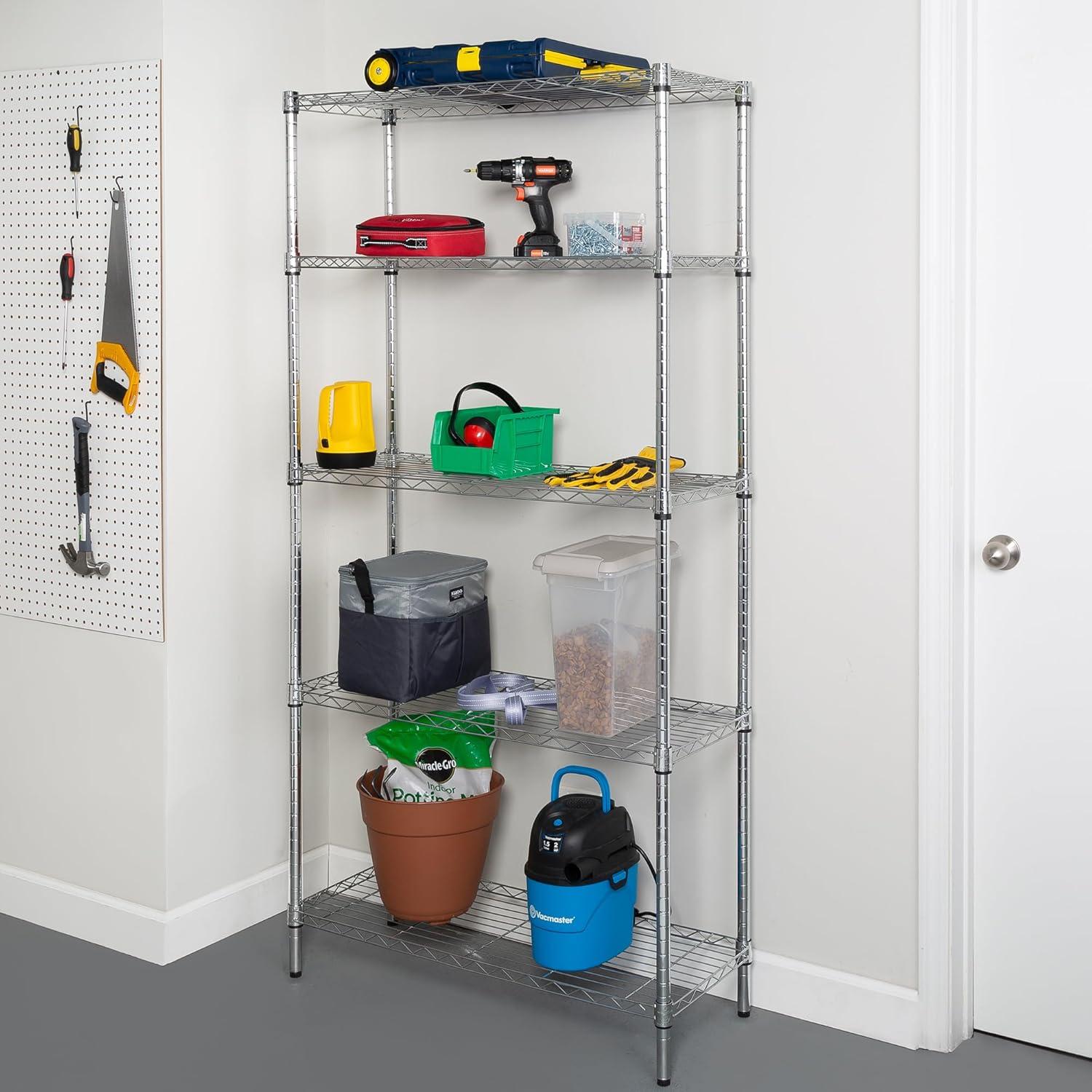 imageHoneyCanDo 5Tier Heavy Duty Adjustable Shelving Unit 200lb Per Shelf NSF Certified Metal Storage Rack Chrome Wire Shelf for Garage Kitchen Pantry 36 x 14 x 72 in