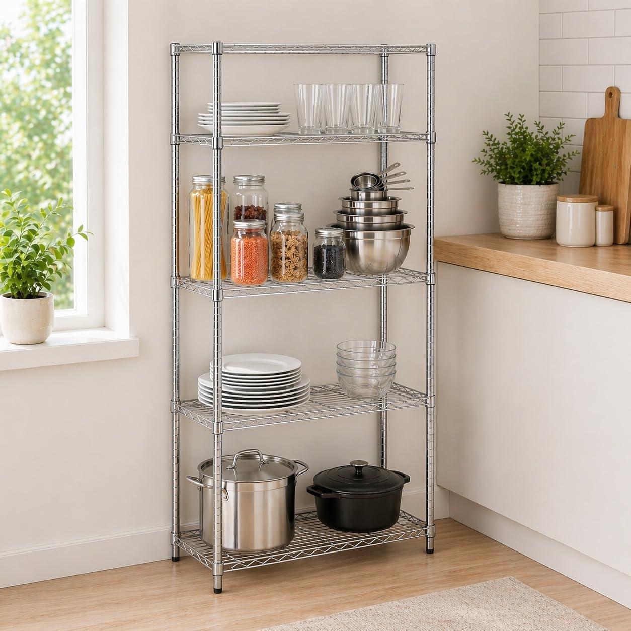imageHoneyCanDo 5Tier Heavy Duty Adjustable Shelving Unit 200lb Per Shelf NSF Certified Metal Storage Rack Chrome Wire Shelf for Garage Kitchen Pantry 36 x 14 x 72 in
