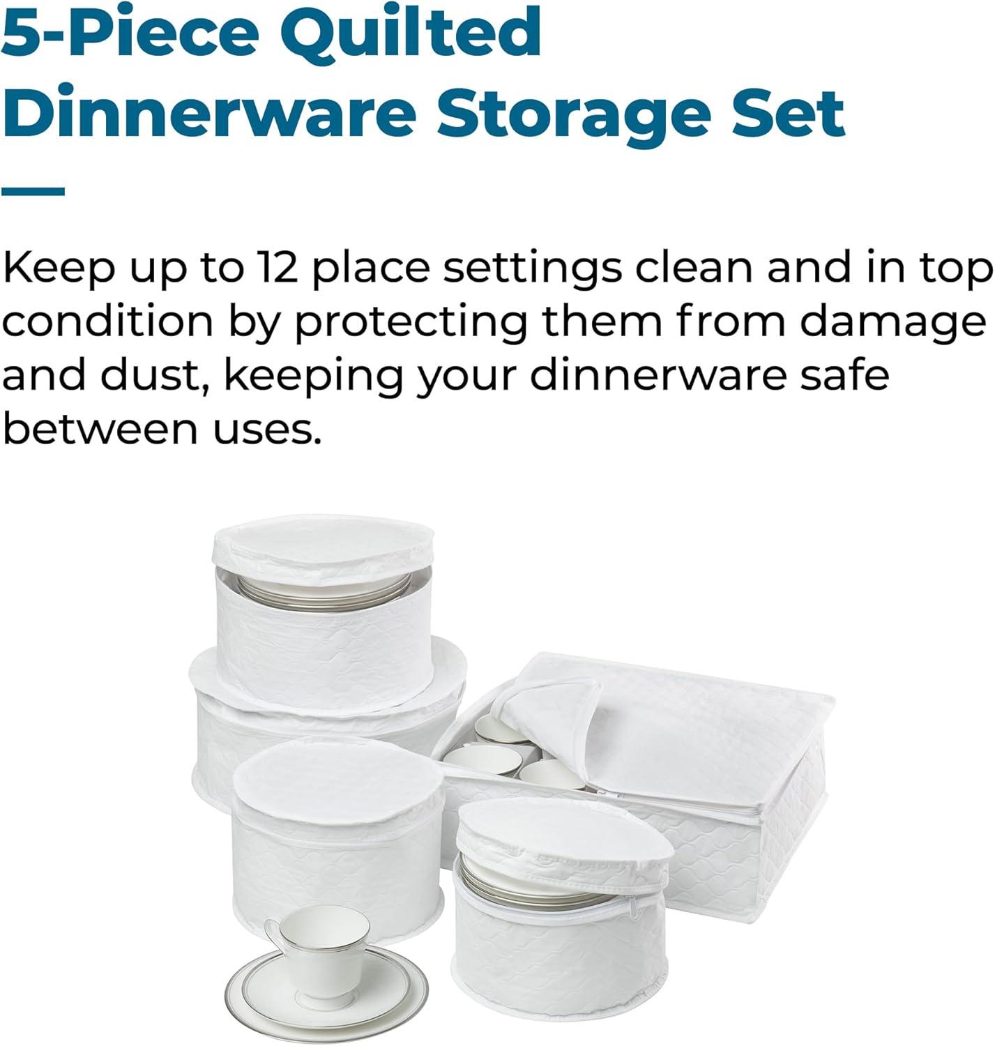 imageHoneyCanDo Dinnerware Storage Containers Set Perfect for Dish Storage China Storage and Cup Storage Quilted Containers To Keep Your Heirlooms and Fine China Protected and Organized 5Piece Set5 Piece