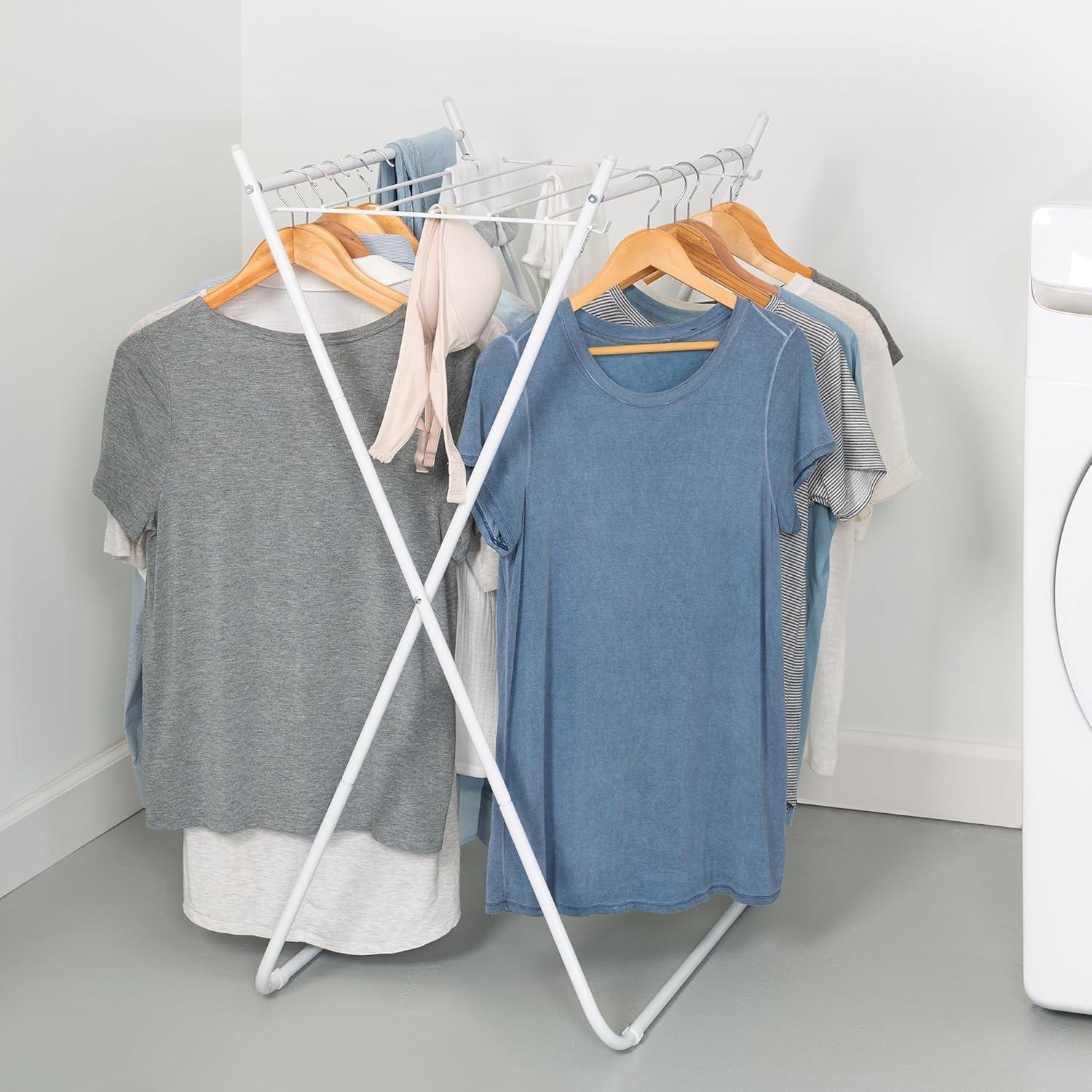 imageHoneyCanDo EasyFold Collapsible Clothes Drying Rack Sturdy Metal Laundry Rack Holds 40 lbs SpaceSaving Foldable Towel Rack for Indoor Outdoor Use NonSkid Feet WhiteAFrame