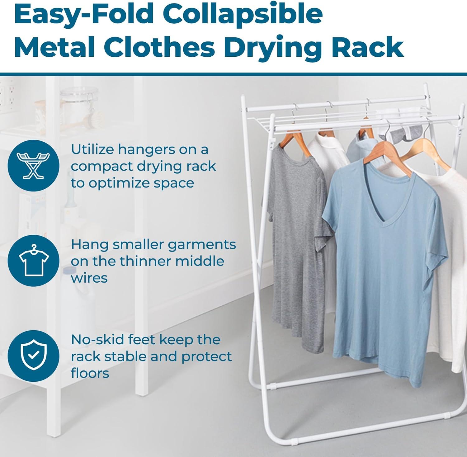 imageHoneyCanDo EasyFold Collapsible Clothes Drying Rack Sturdy Metal Laundry Rack Holds 40 lbs SpaceSaving Foldable Towel Rack for Indoor Outdoor Use NonSkid Feet WhiteAFrame