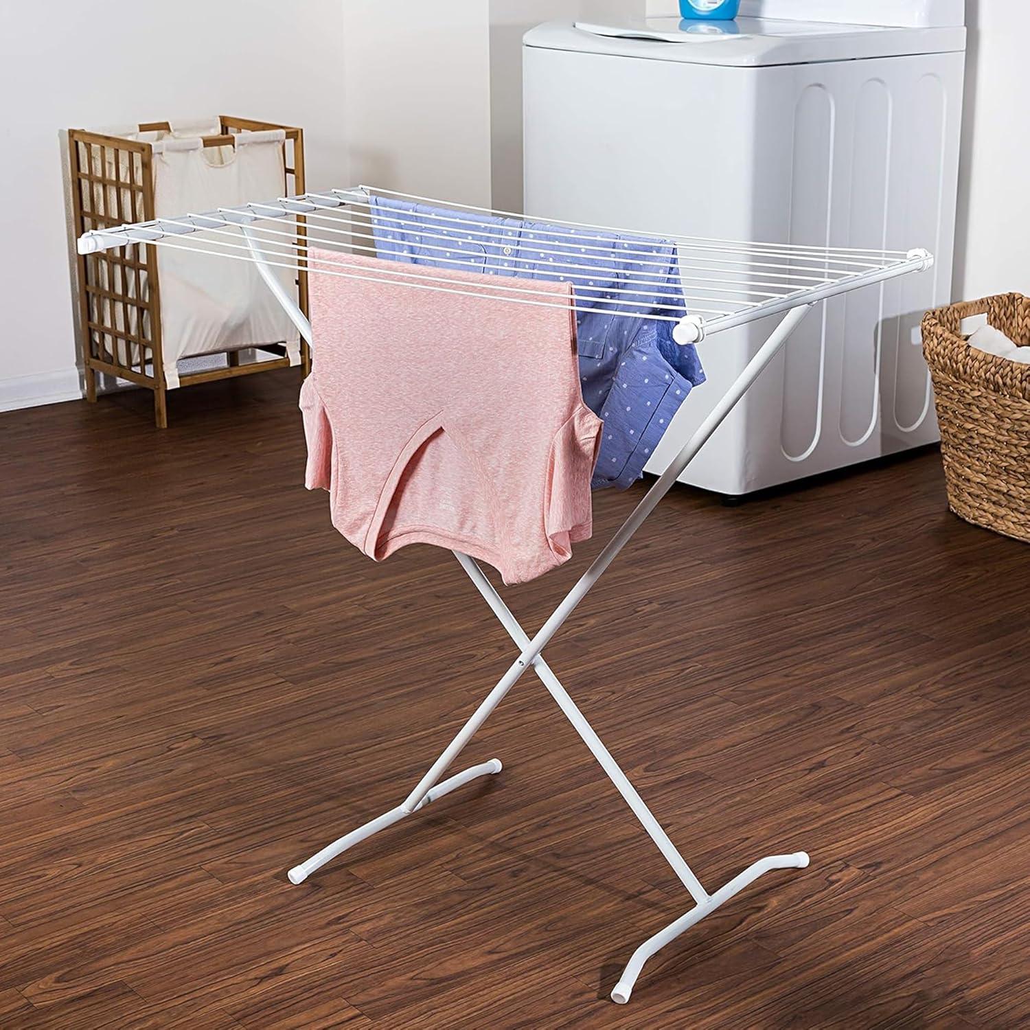 imageHoneyCanDo EasyFold Collapsible Clothes Drying Rack Sturdy Metal Laundry Rack Holds 40 lbs SpaceSaving Foldable Towel Rack for Indoor Outdoor Use NonSkid Feet WhiteXFrame