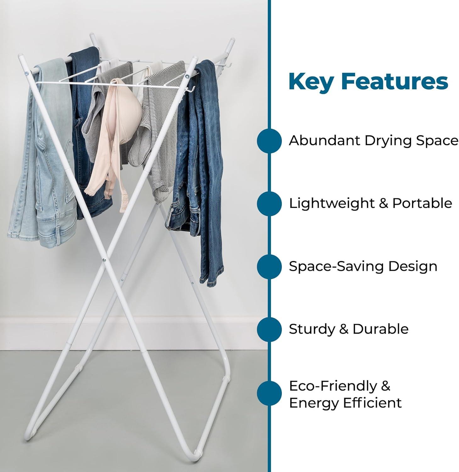 imageHoneyCanDo EasyFold Collapsible Clothes Drying Rack Sturdy Metal Laundry Rack Holds 40 lbs SpaceSaving Foldable Towel Rack for Indoor Outdoor Use NonSkid Feet WhiteAFrame