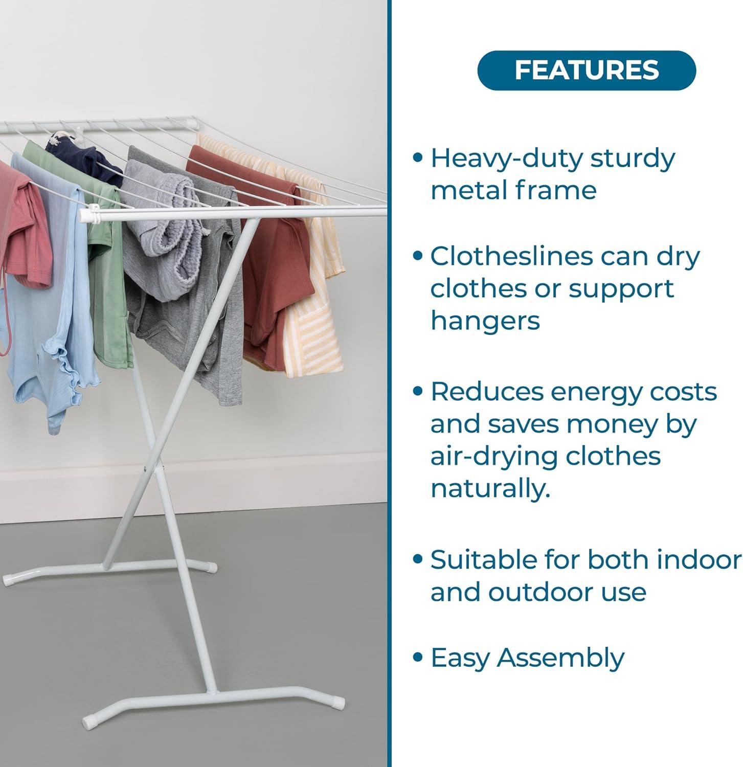 imageHoneyCanDo EasyFold Collapsible Clothes Drying Rack Sturdy Metal Laundry Rack Holds 40 lbs SpaceSaving Foldable Towel Rack for Indoor Outdoor Use NonSkid Feet WhiteXFrame