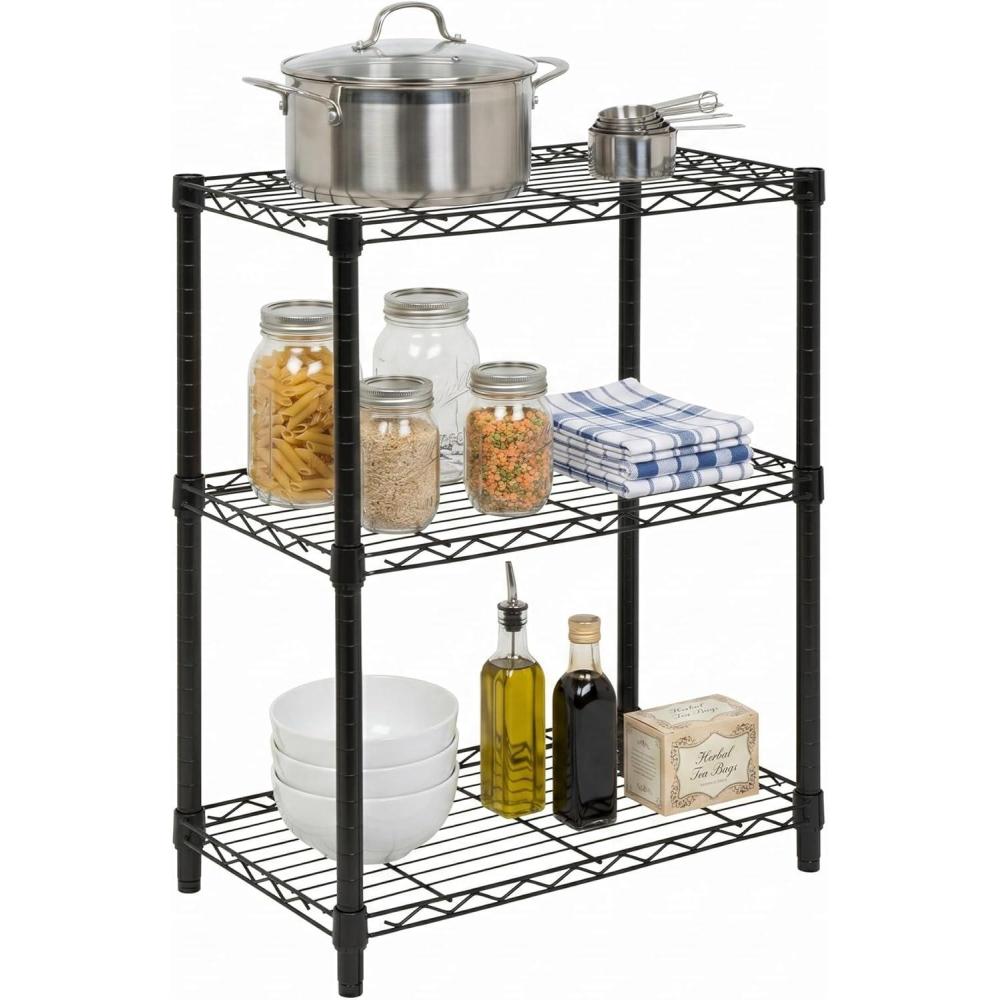 imageHoneyCanDo 3Tier Heavy Duty Adjustable Shelving Unit 250lb Per Shelf Metal Storage Rack NSF Certified Wire Shelf for Kitchen Garage Pantry Black 24 x 14 x 30 inBlack