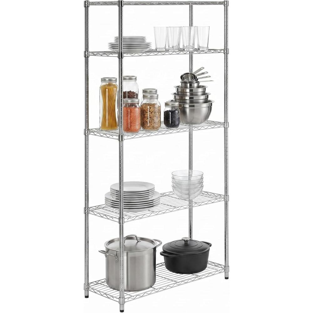 imageHoneyCanDo 5Tier Heavy Duty Adjustable Shelving Unit 200lb Per Shelf NSF Certified Metal Storage Rack Chrome Wire Shelf for Garage Kitchen Pantry 36 x 14 x 72 in