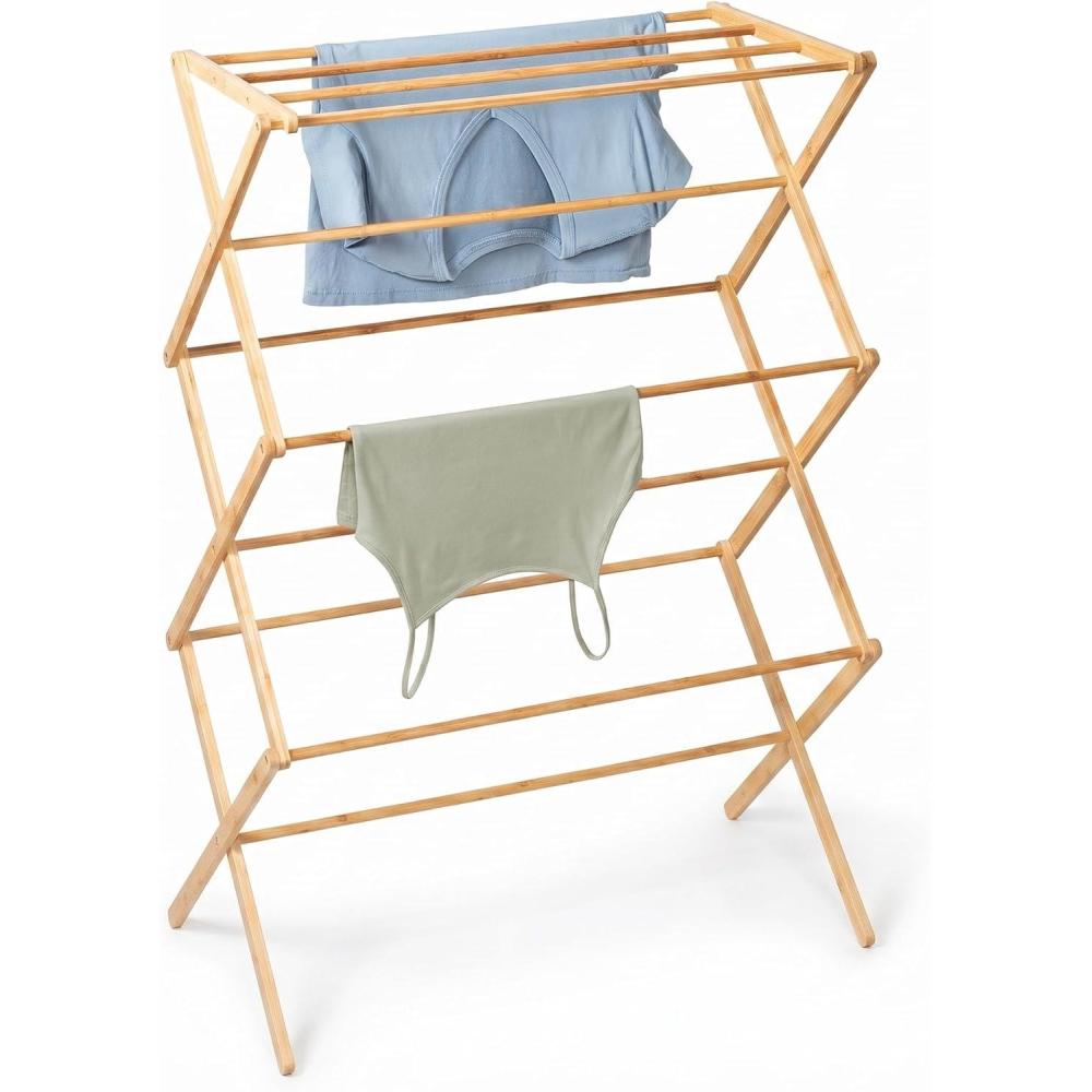 imageHoneyCanDo Collapsible Bamboo Drying Rack Sturdy amp Foldable Laundry Drying Rack SpaceSaving amp Portable Clothes Rack for AirDrying Clothes Towels Blankets amp Delicates Indoor amp Outdoor Use