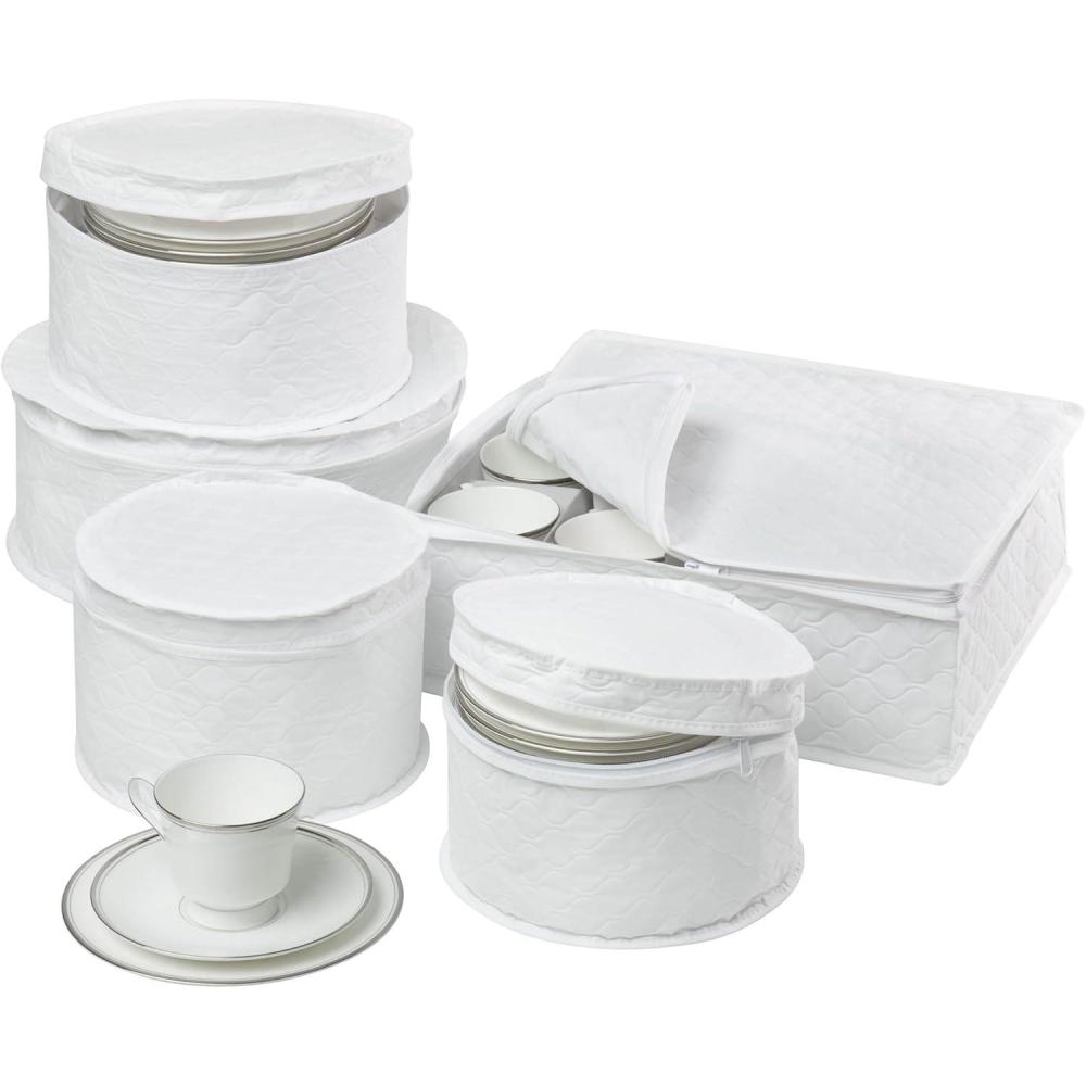 imageHoneyCanDo Dinnerware Storage Containers Set Perfect for Dish Storage China Storage and Cup Storage Quilted Containers To Keep Your Heirlooms and Fine China Protected and Organized 5Piece Set5 Piece