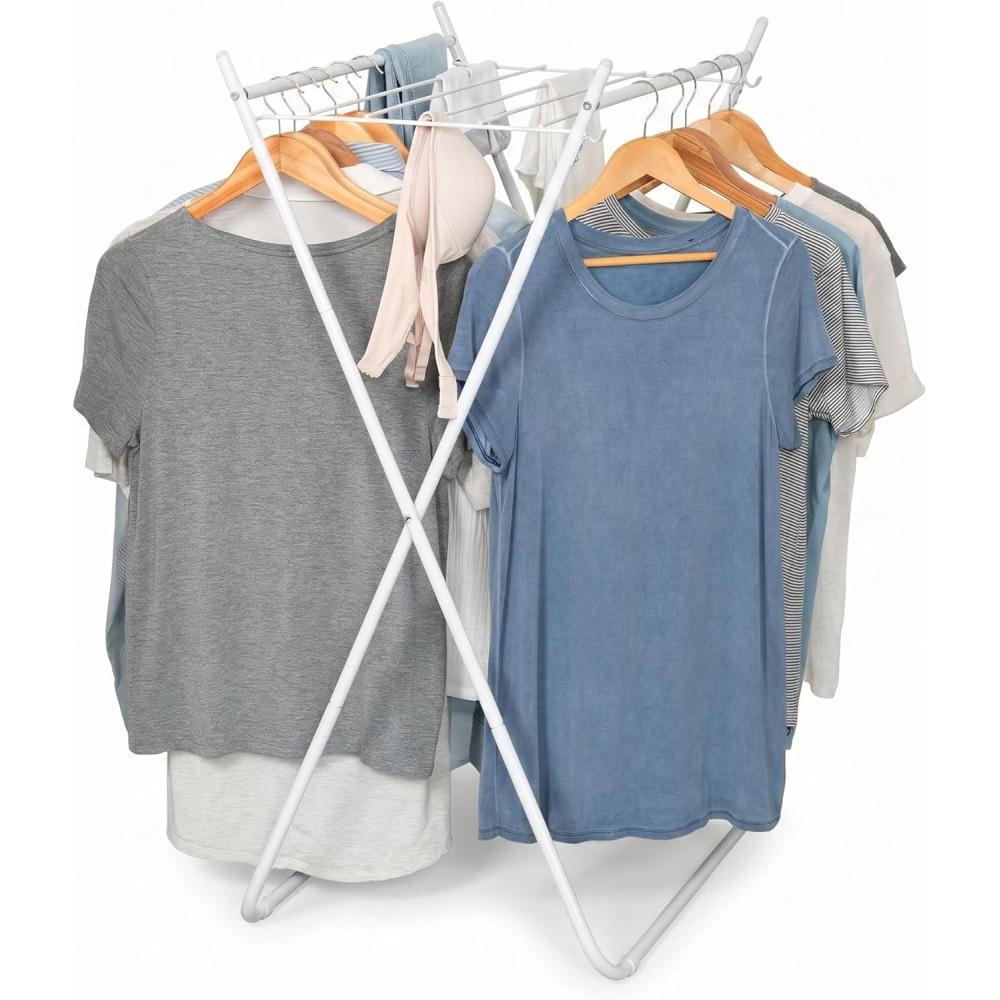 imageHoneyCanDo EasyFold Collapsible Clothes Drying Rack Sturdy Metal Laundry Rack Holds 40 lbs SpaceSaving Foldable Towel Rack for Indoor Outdoor Use NonSkid Feet WhiteAFrame
