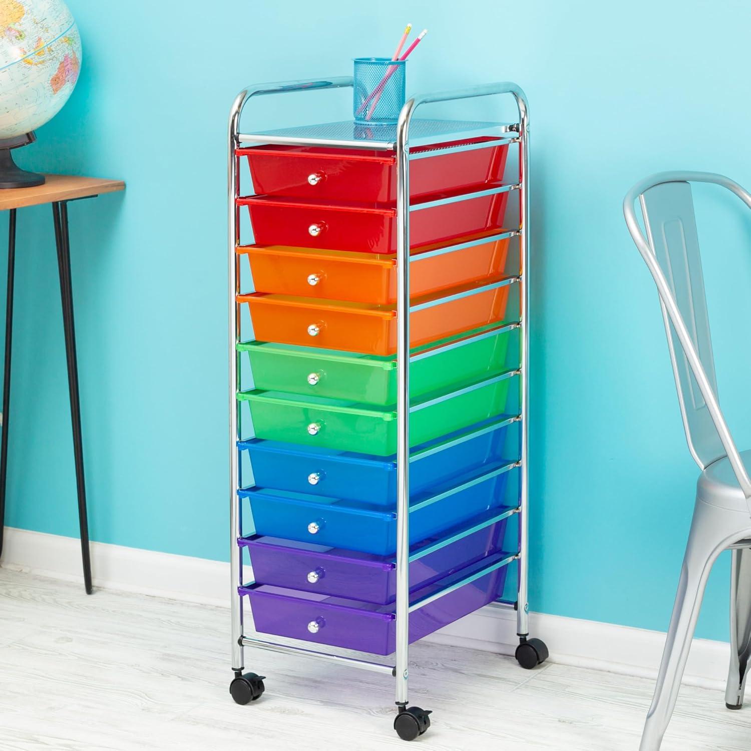 imageHoneyCanDo 3Drawer Plastic Storage Cart on WheelsSilver10Drawer Office Cart