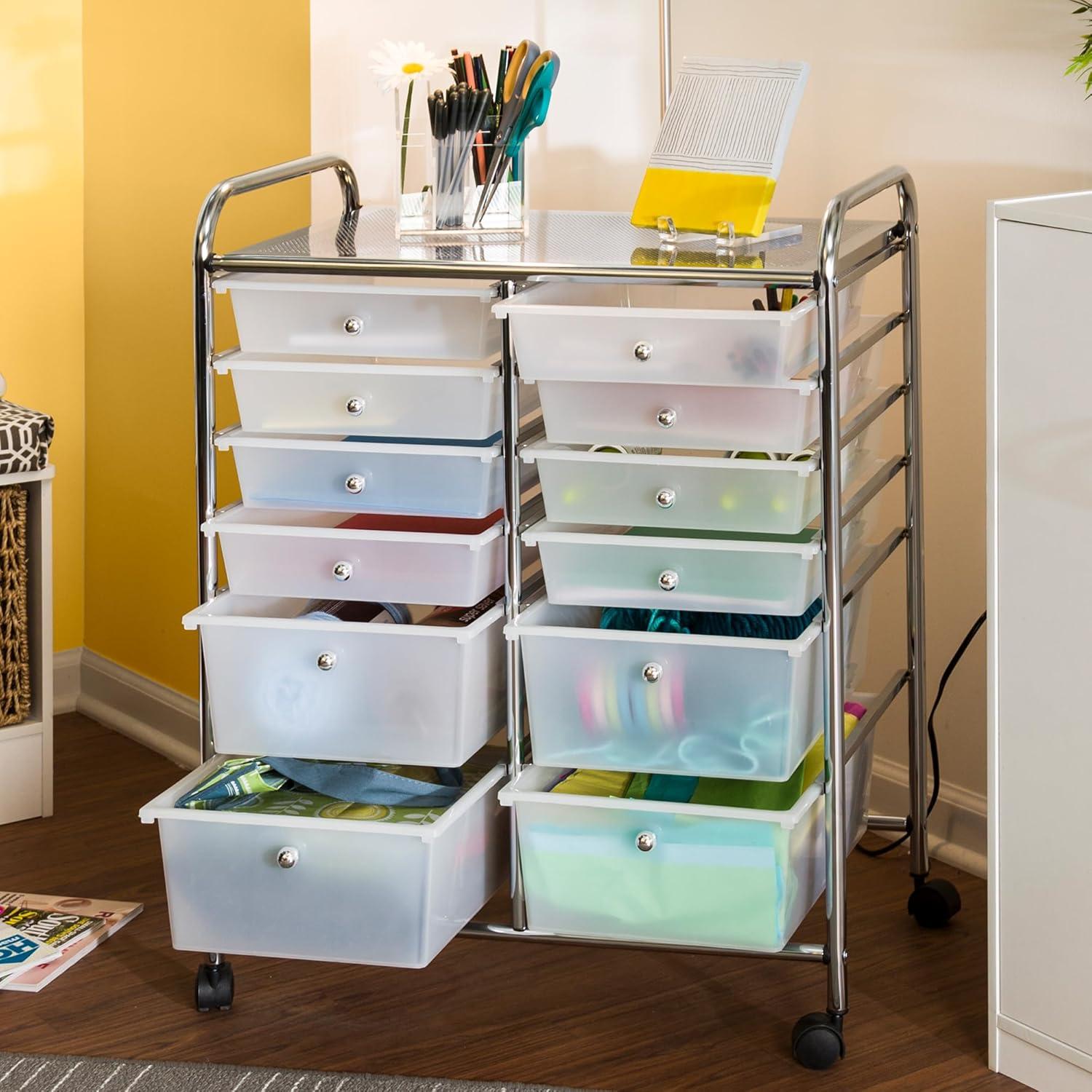 imageHoneyCanDo 3Drawer Plastic Storage Cart on WheelsSilver12Drawer Studio Cart