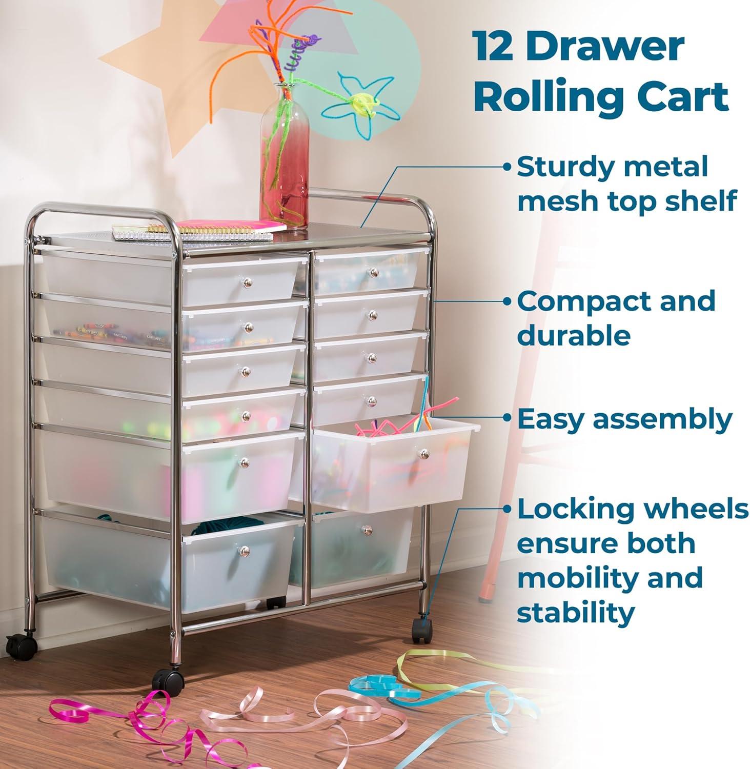 imageHoneyCanDo 3Drawer Plastic Storage Cart on WheelsSilver12Drawer Studio Cart