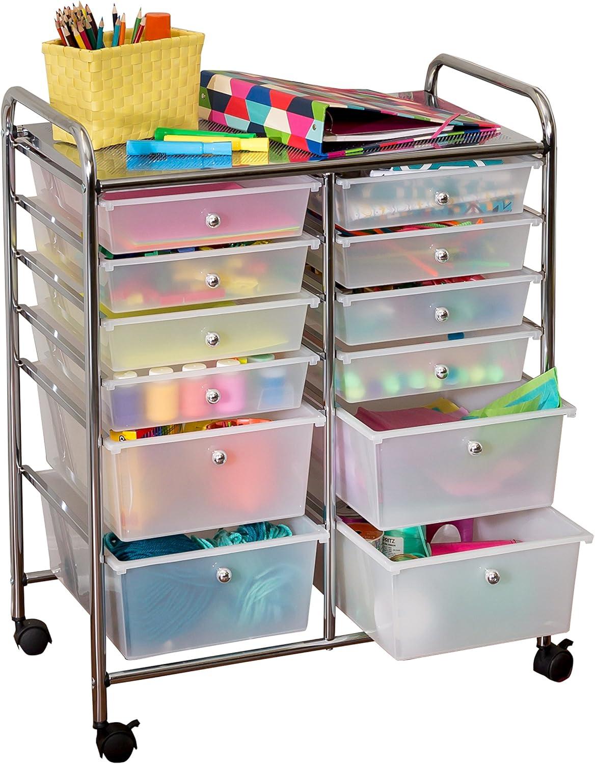 imageHoneyCanDo 3Drawer Plastic Storage Cart on WheelsSilver12Drawer Studio Cart