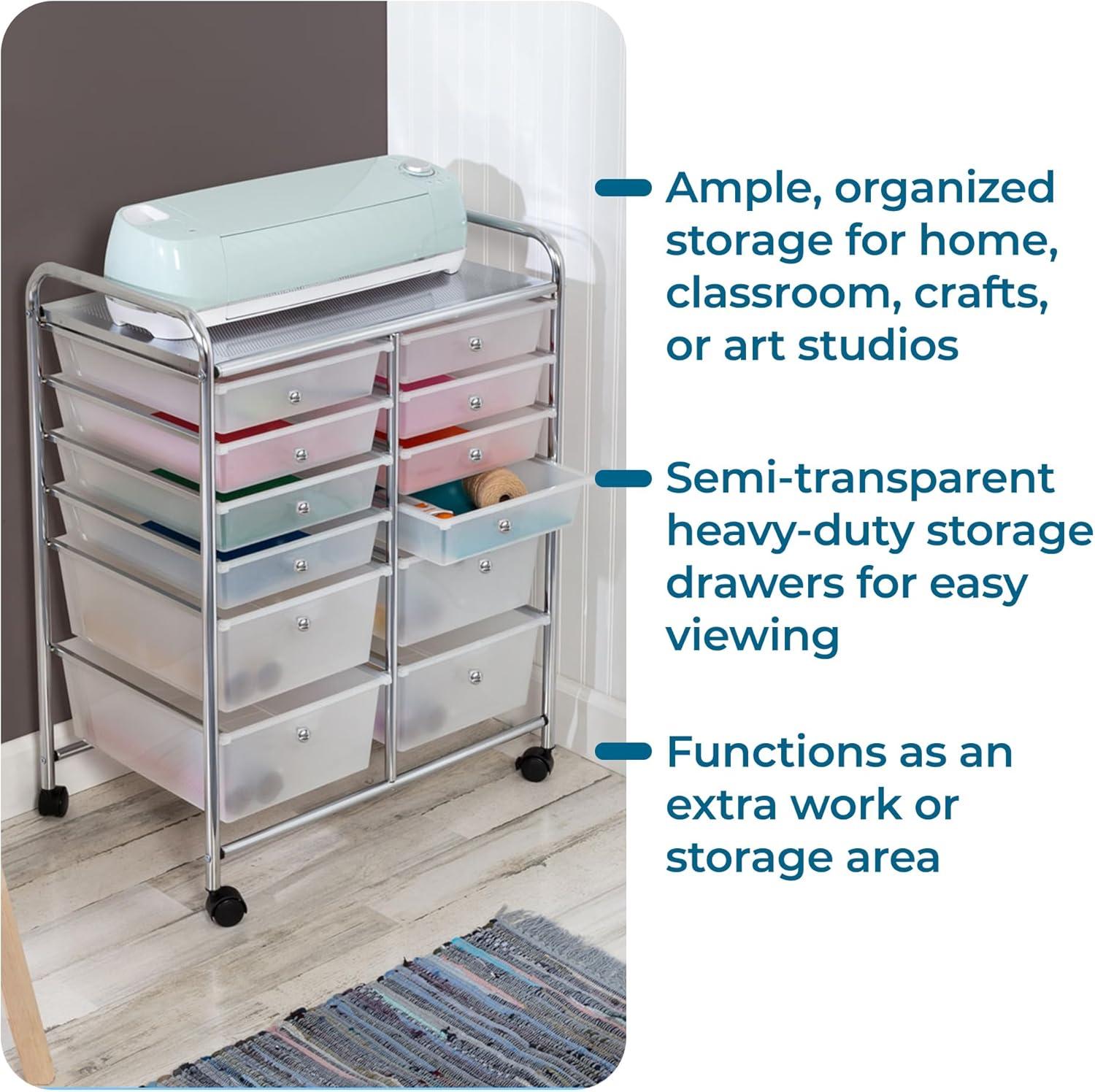imageHoneyCanDo 3Drawer Plastic Storage Cart on WheelsSilver12Drawer Studio Cart