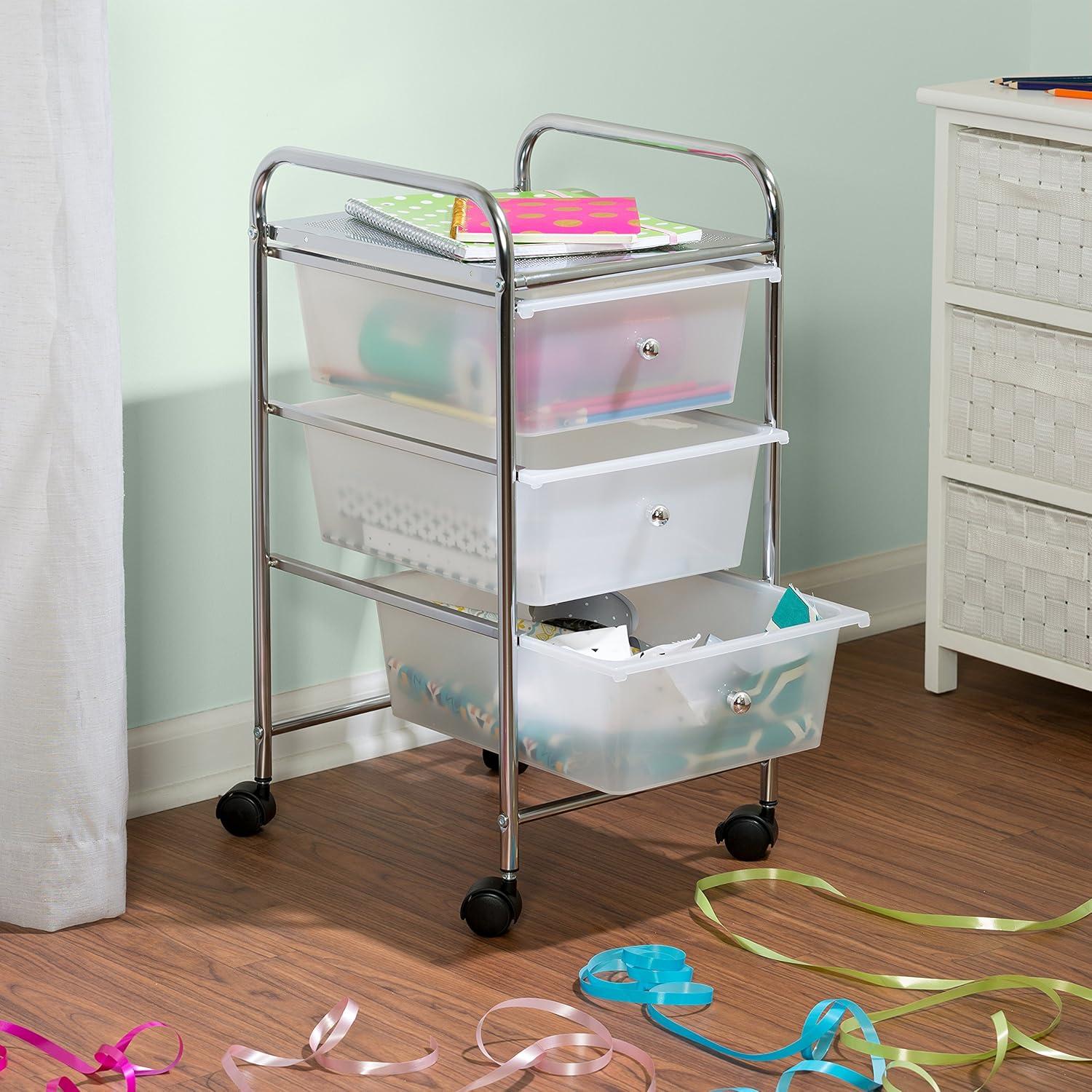 imageHoneyCanDo 3Drawer Plastic Storage Cart on WheelsSilver3Drawer Office Cart